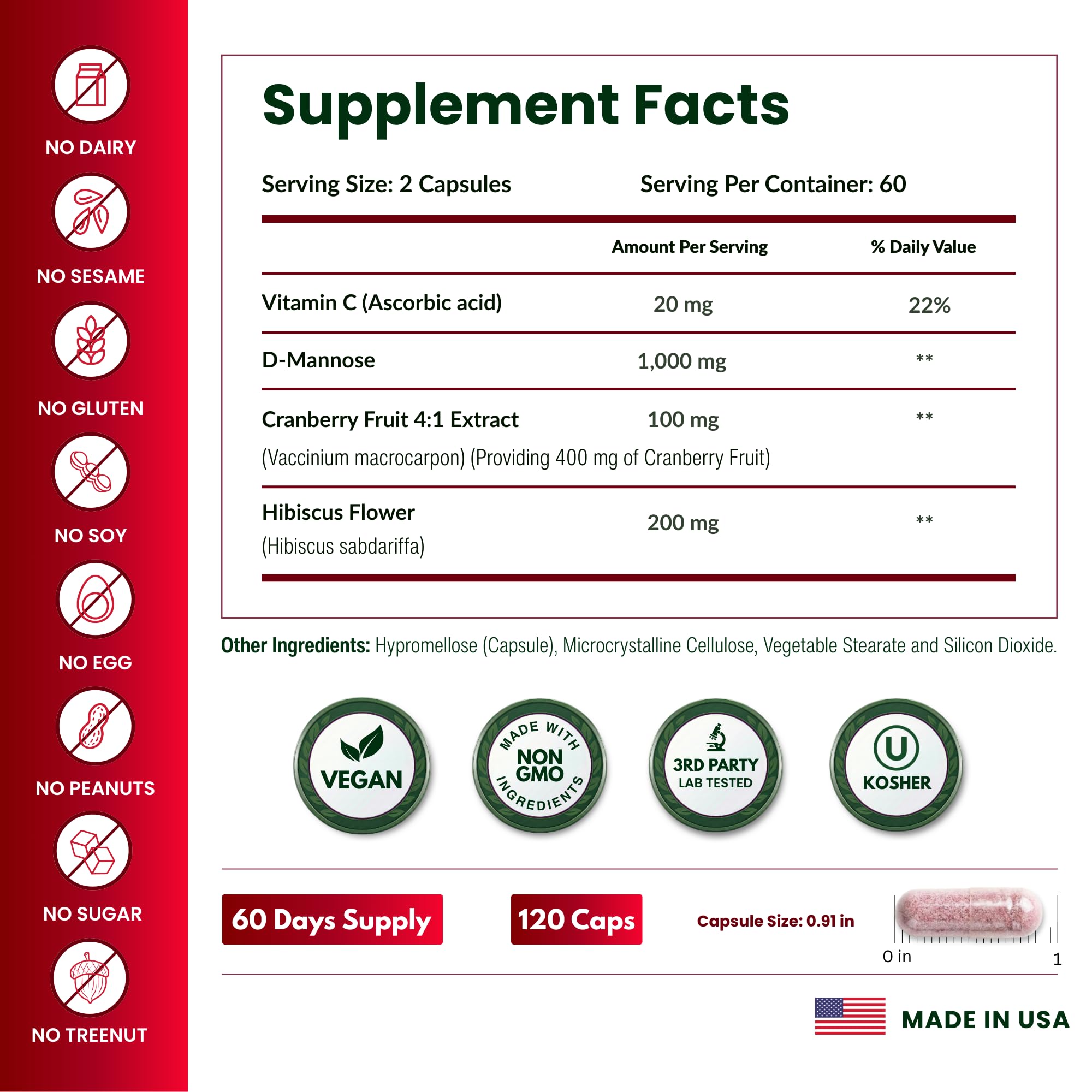 ForestLeaf D-Mannose 1000mg Capsules Urinary Tract Support

