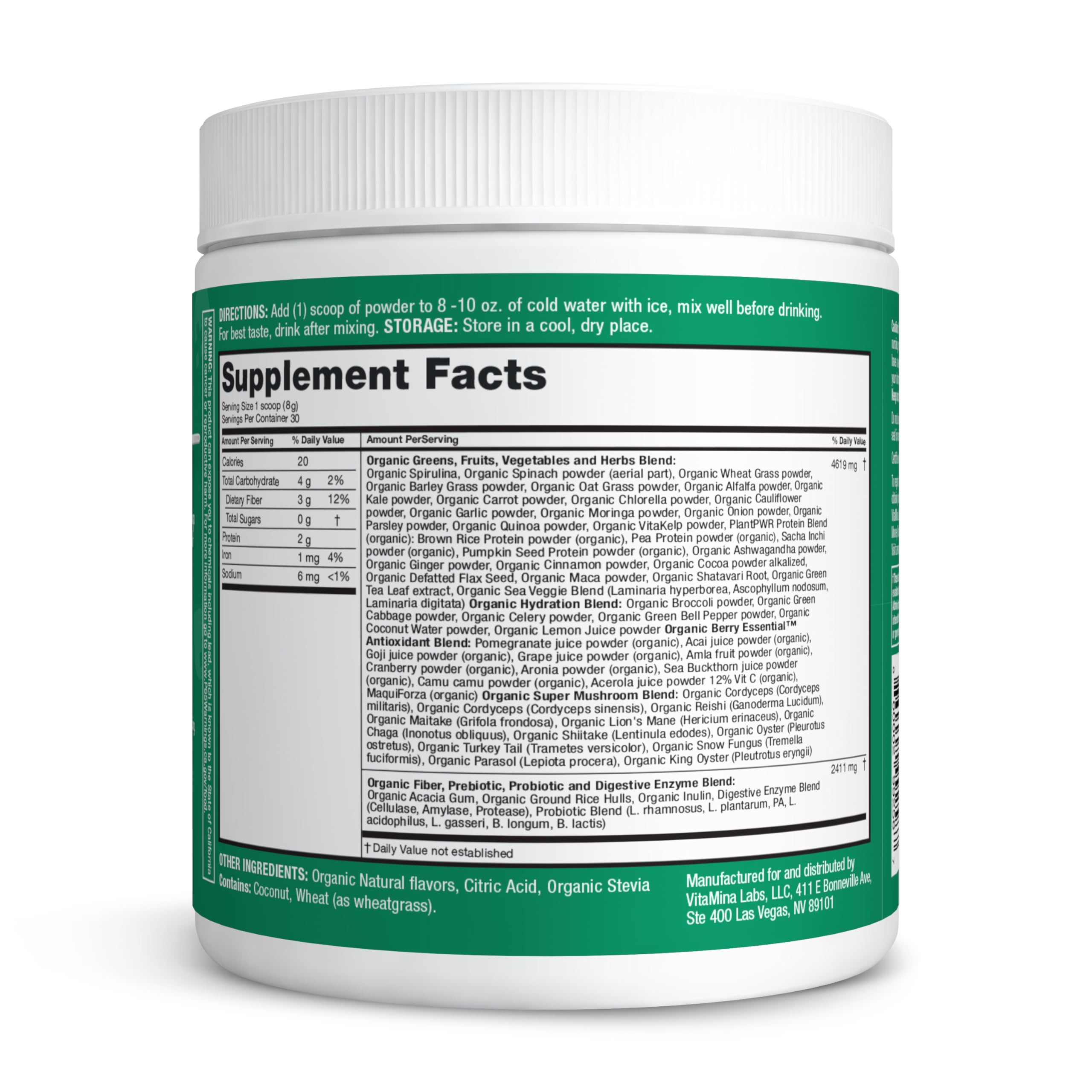 Zena Nutrition Organic Super Greens Powder | 70+ Superfoods

