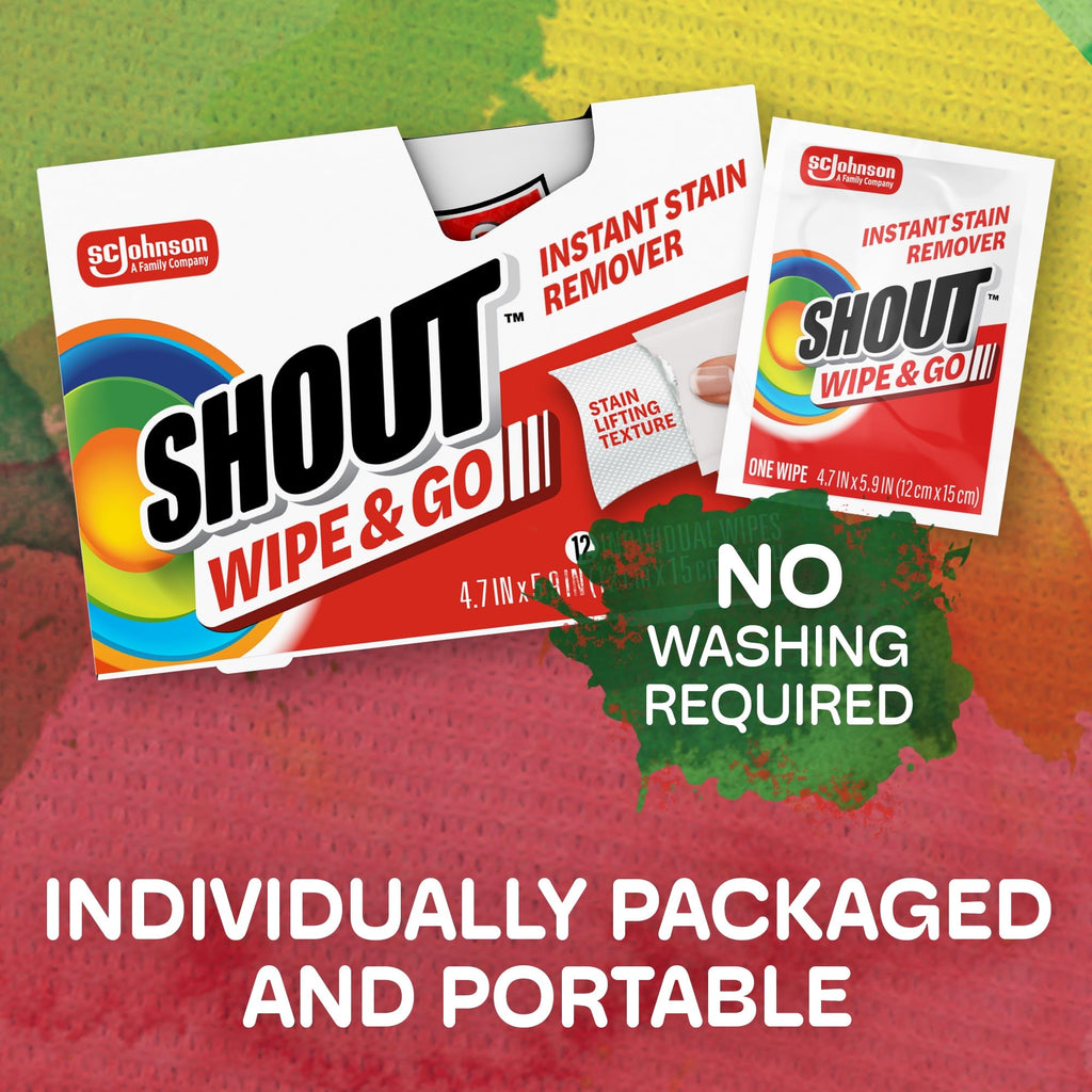 Shout Wipe & Go Stain Remover Wipes | No Wash

