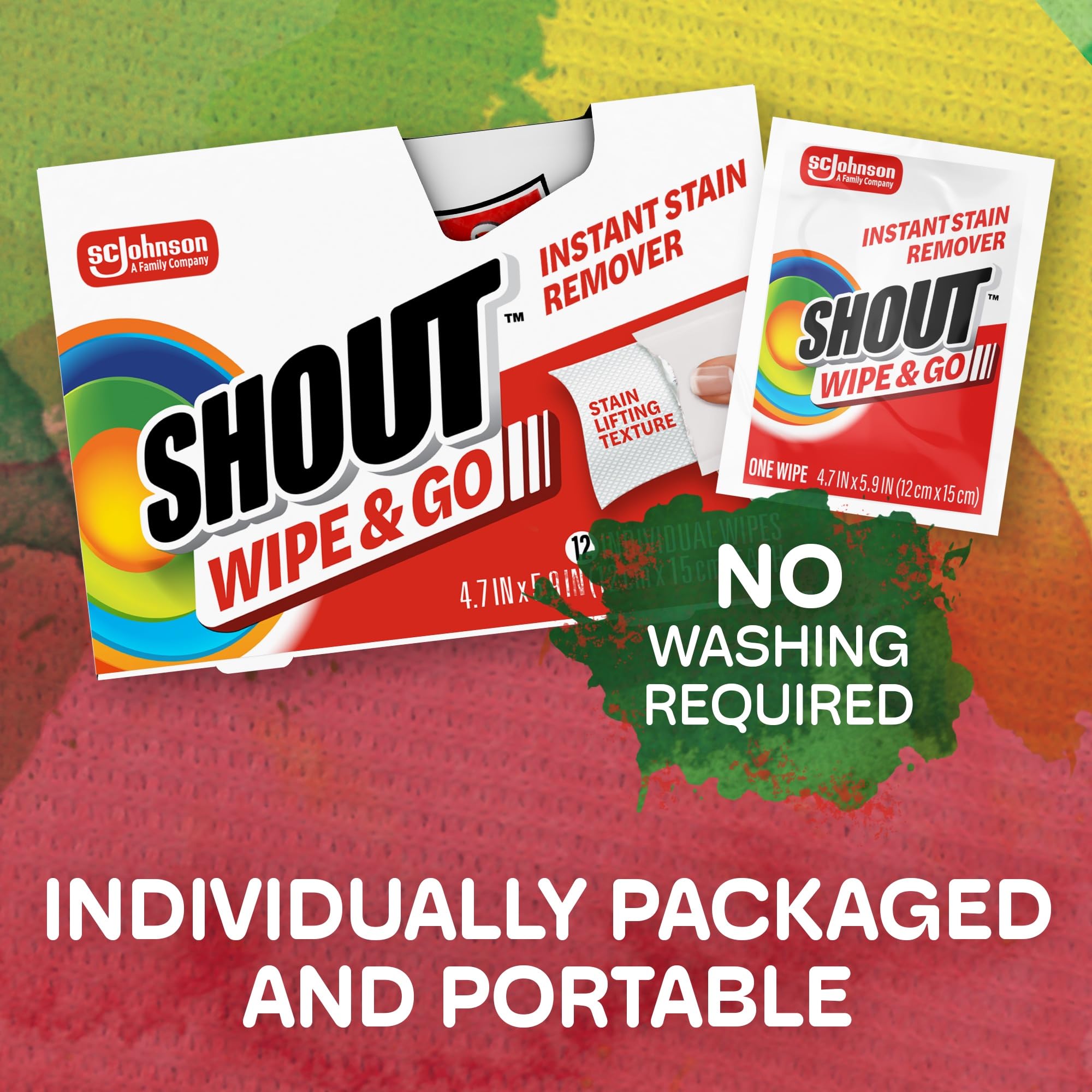 Shout Wipe & Go Stain Remover Wipes | No Wash

