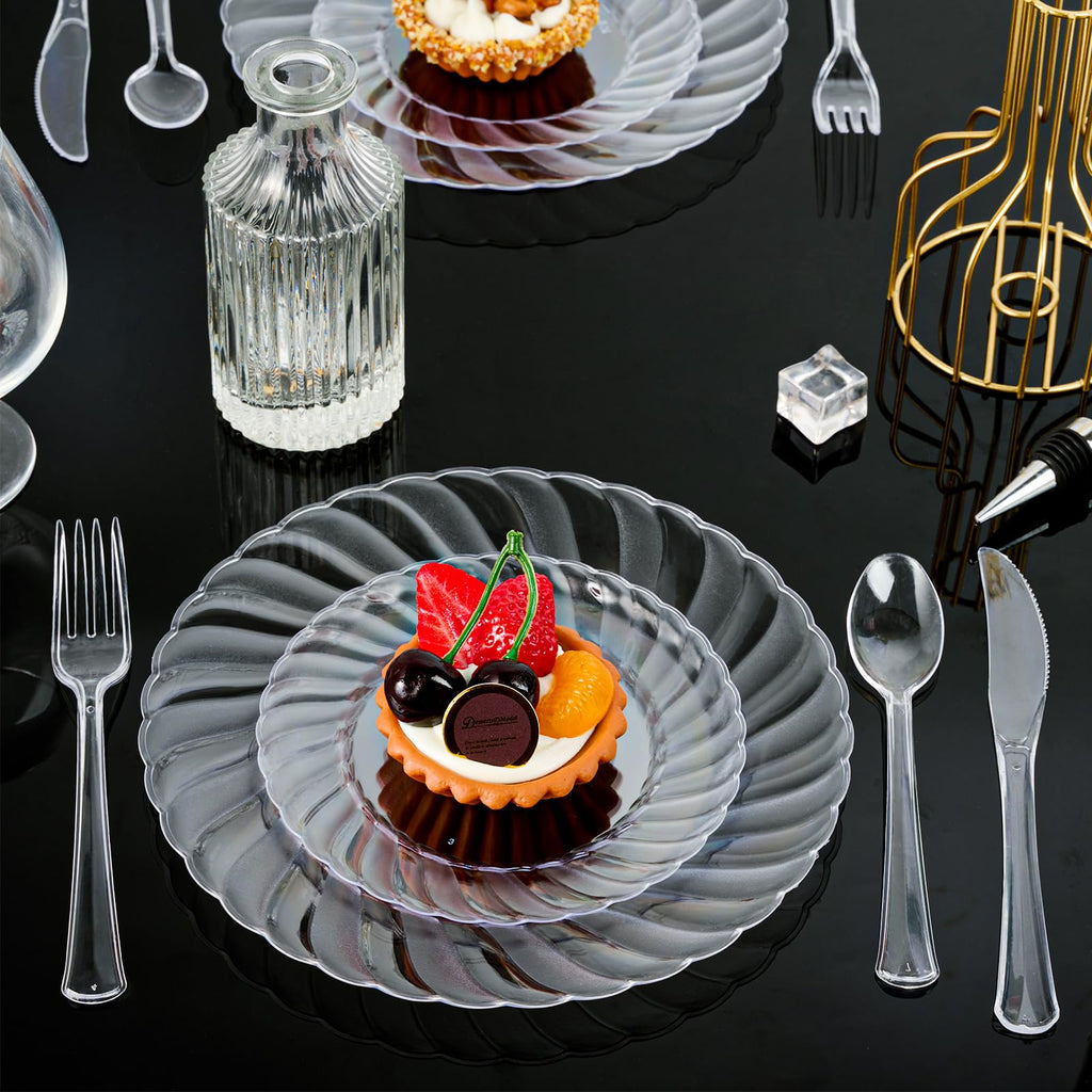 FOCUSLINE Clear Plastic Plates - Disposable Heavy-Duty

