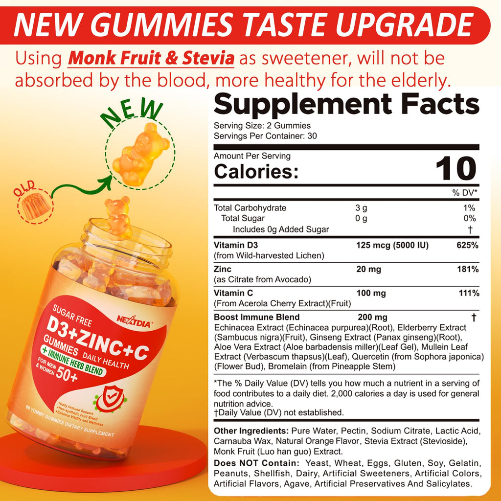 Vitamin C D3 Zinc Gummies for Immune Support | Nextdia

