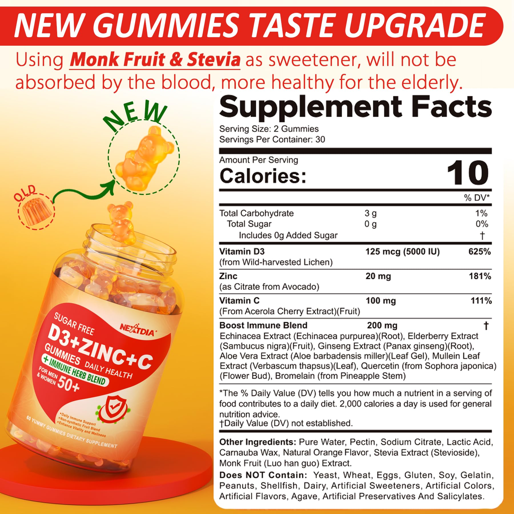 Vitamin C D3 Zinc Gummies for Immune Support | Nextdia

