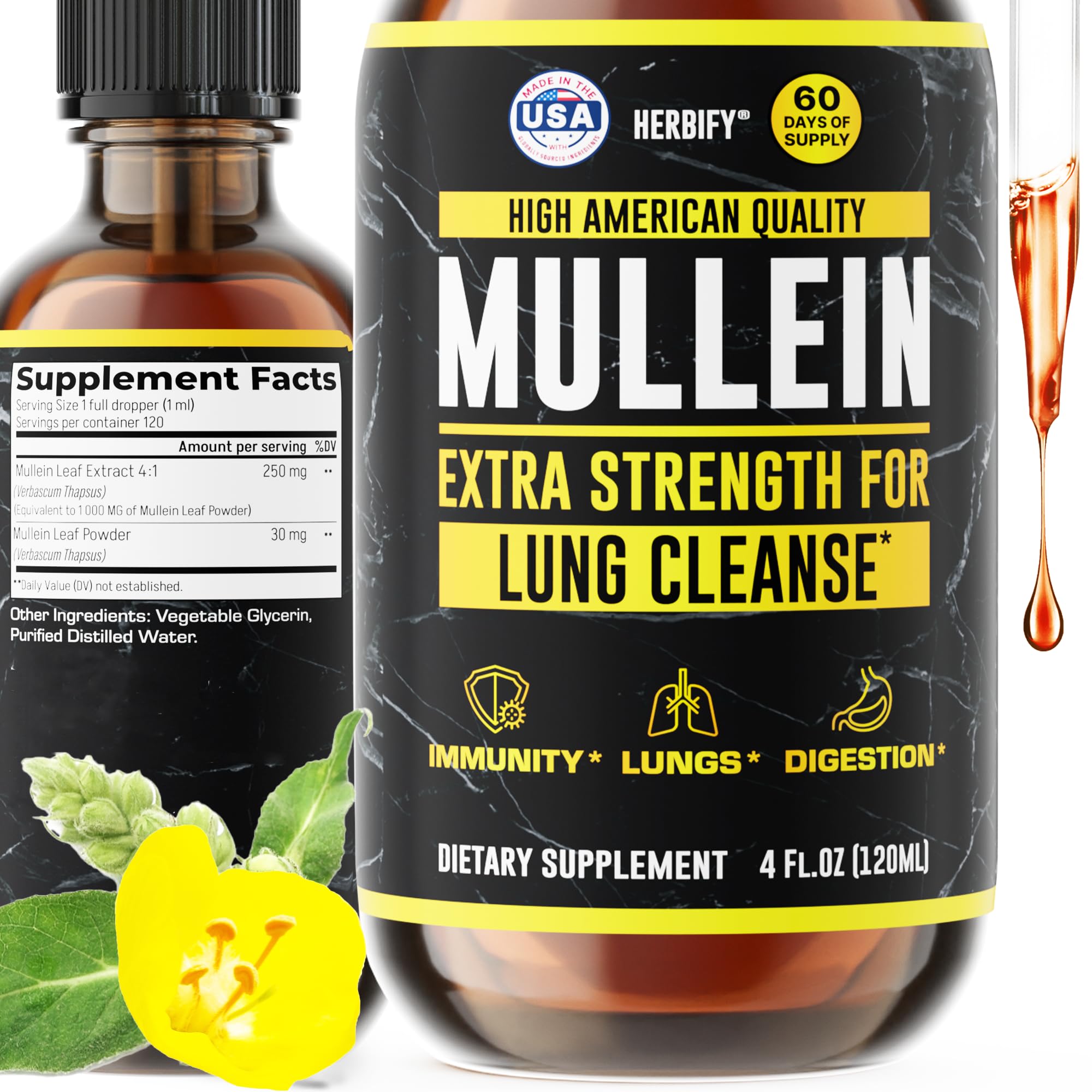 Herbify Mullein Drops Lung Cleanse | Respiratory Support


