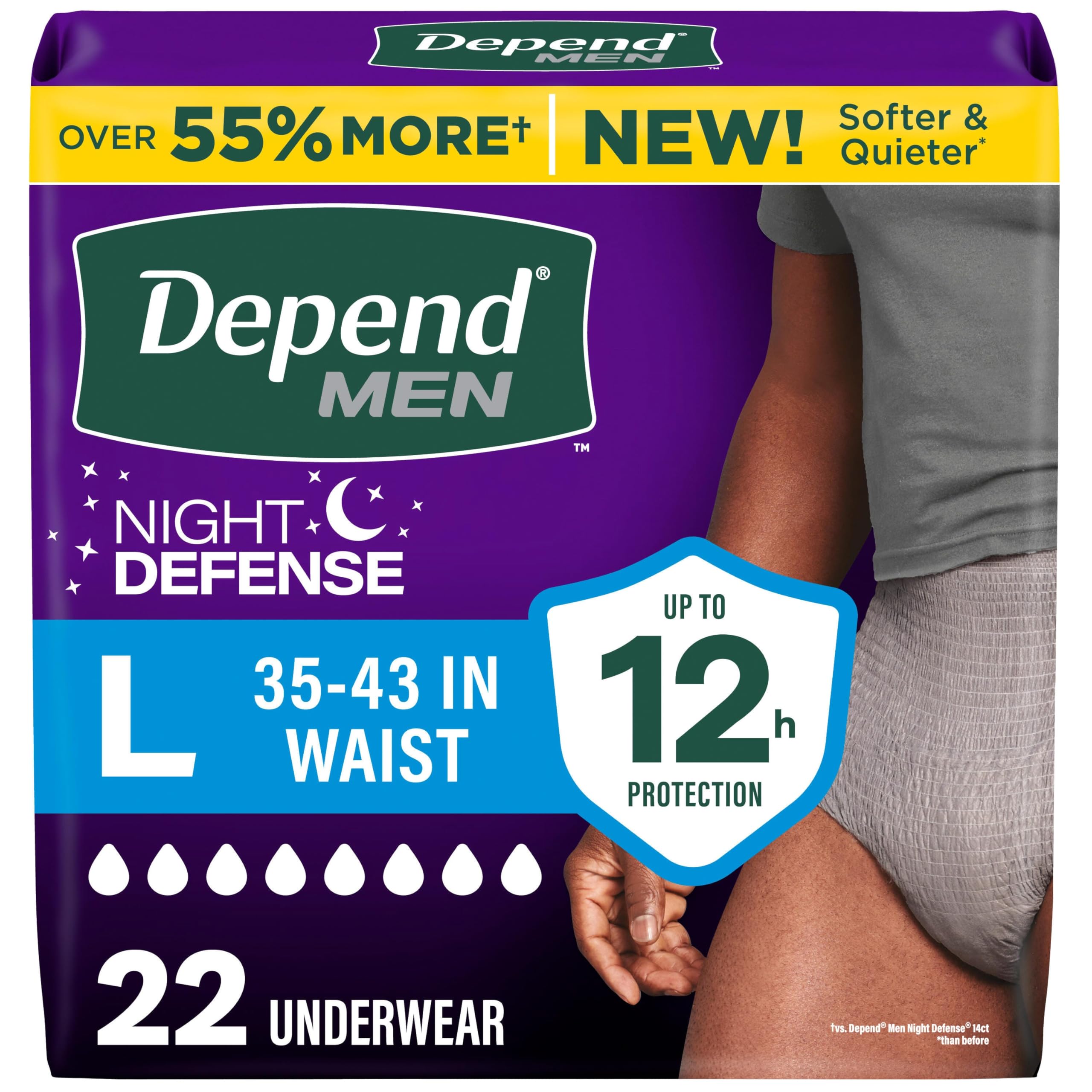 Depend Night Defense Incontinence Underwear for Men - Overnight Disposable