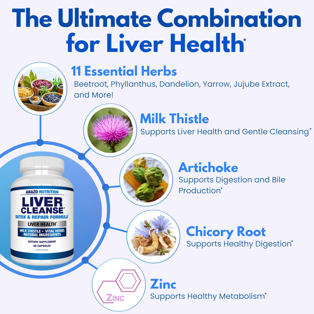 Arazo Nutrition Liver Cleanse Detox & Repair | Milk Thistle

