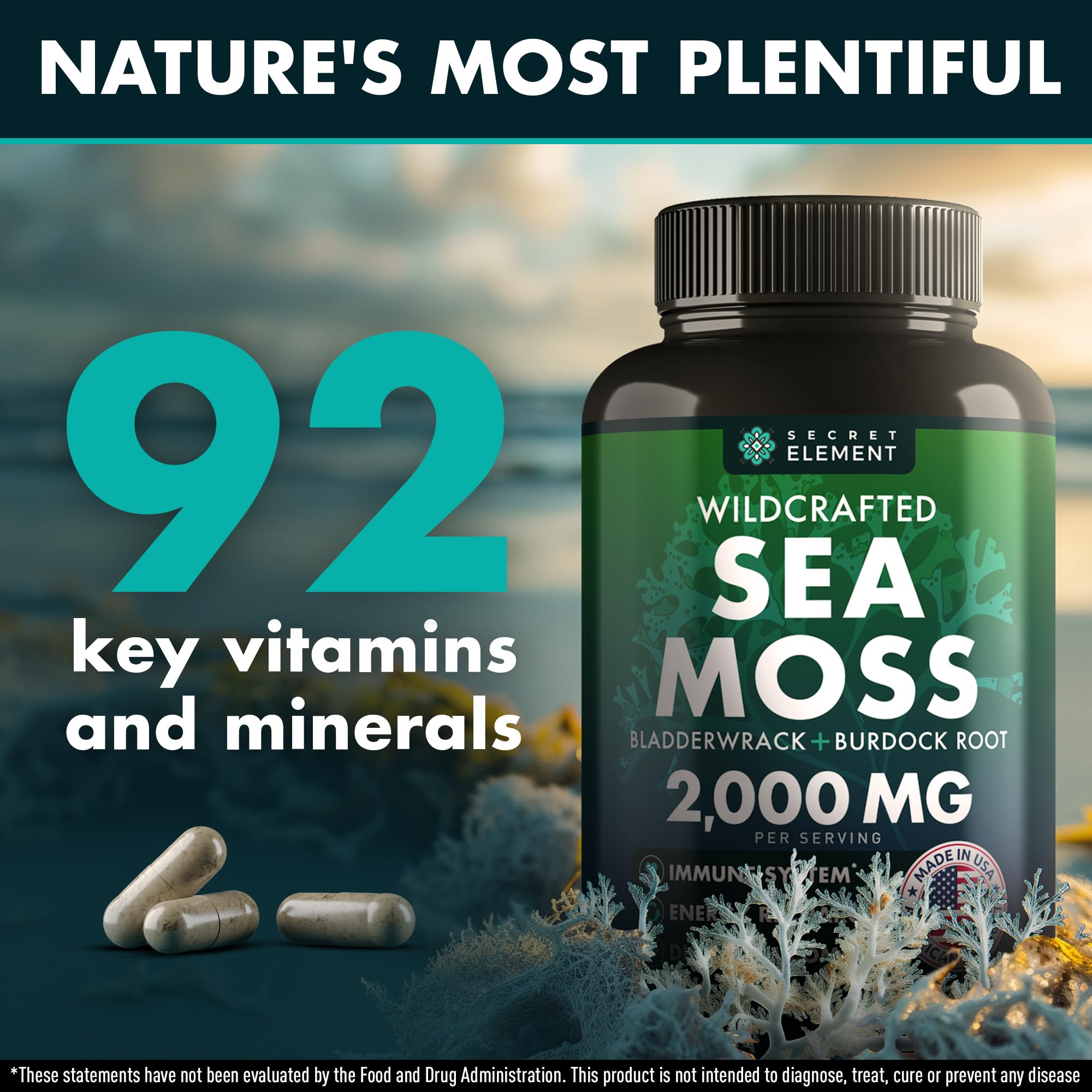 Secret Element Sea Moss Capsules - Vegan, Non-GMO

