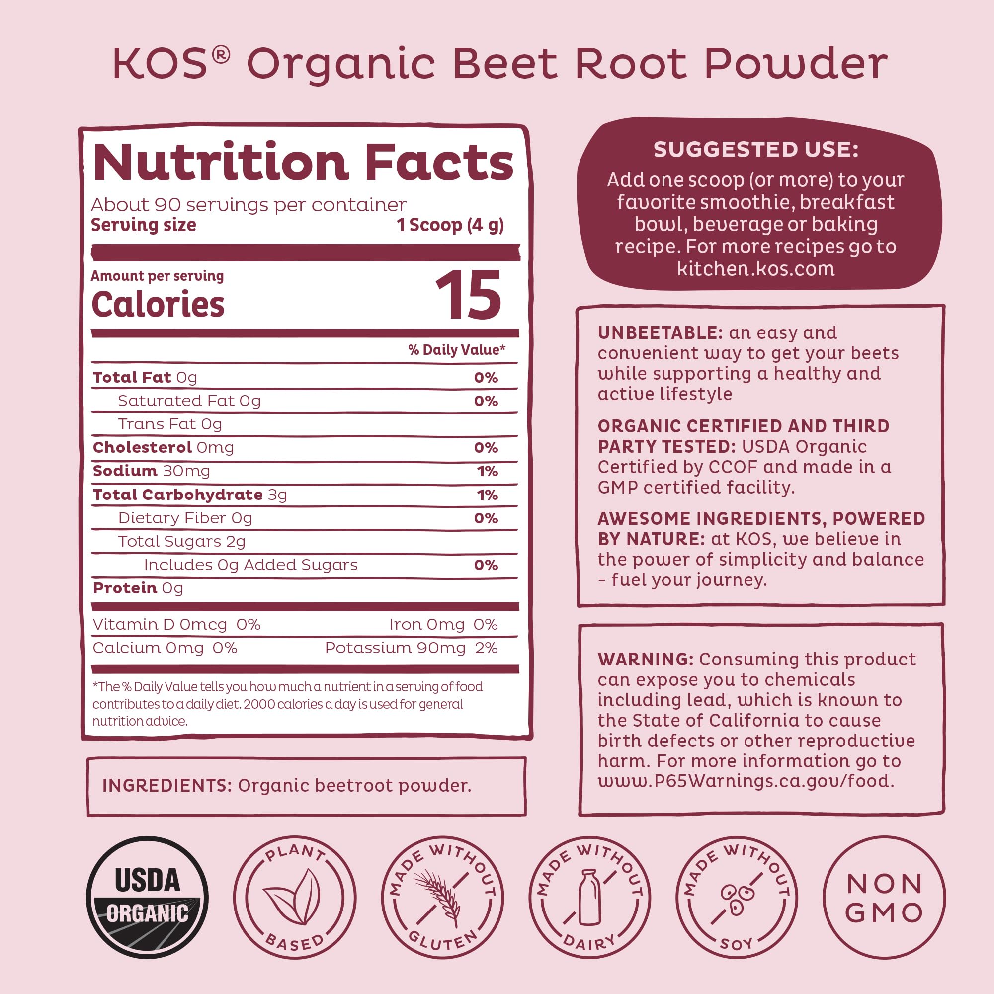 KOS Organic Beet Root Supplement - Nitric Oxide Support


