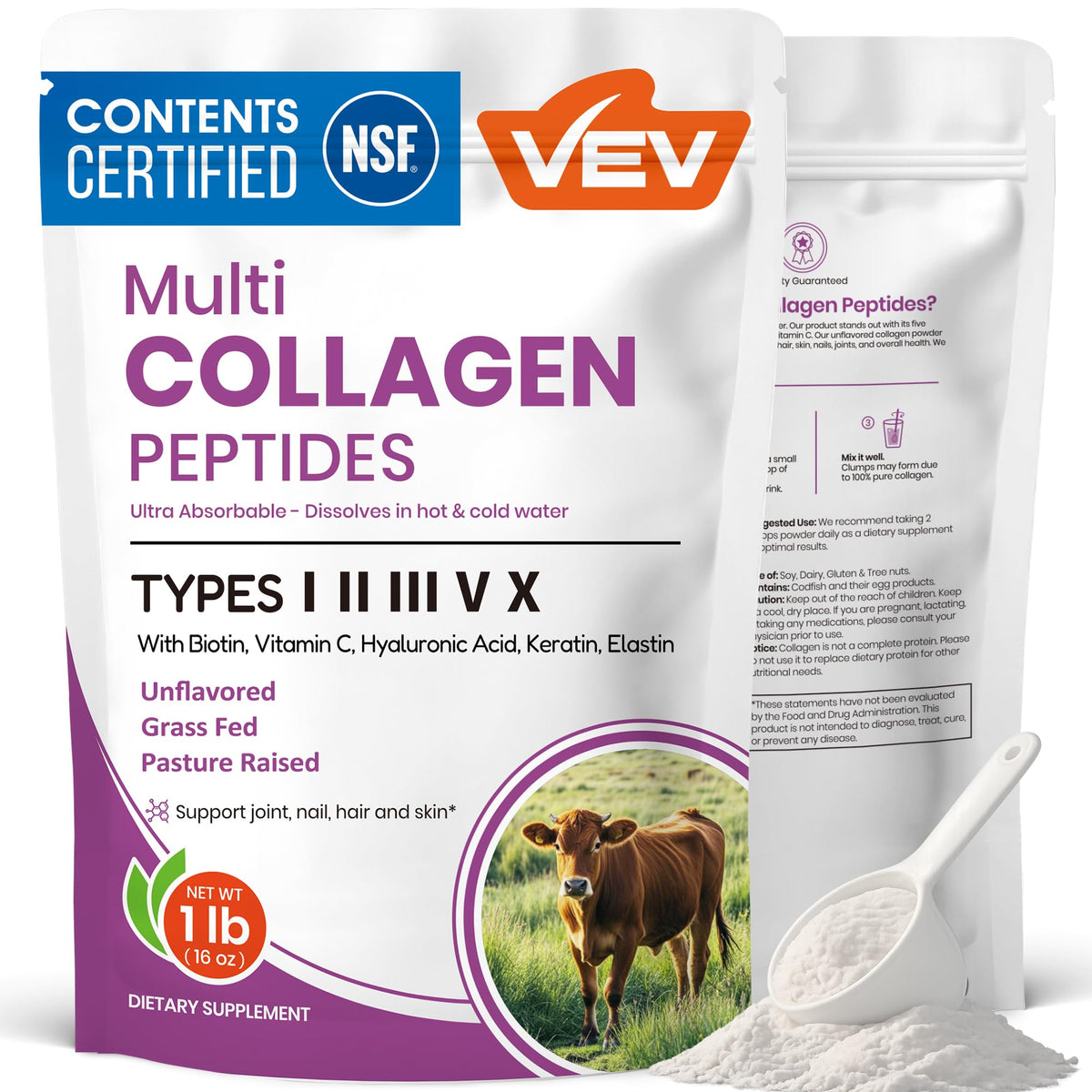VEV Multi Collagen Peptides Powder Types I to X