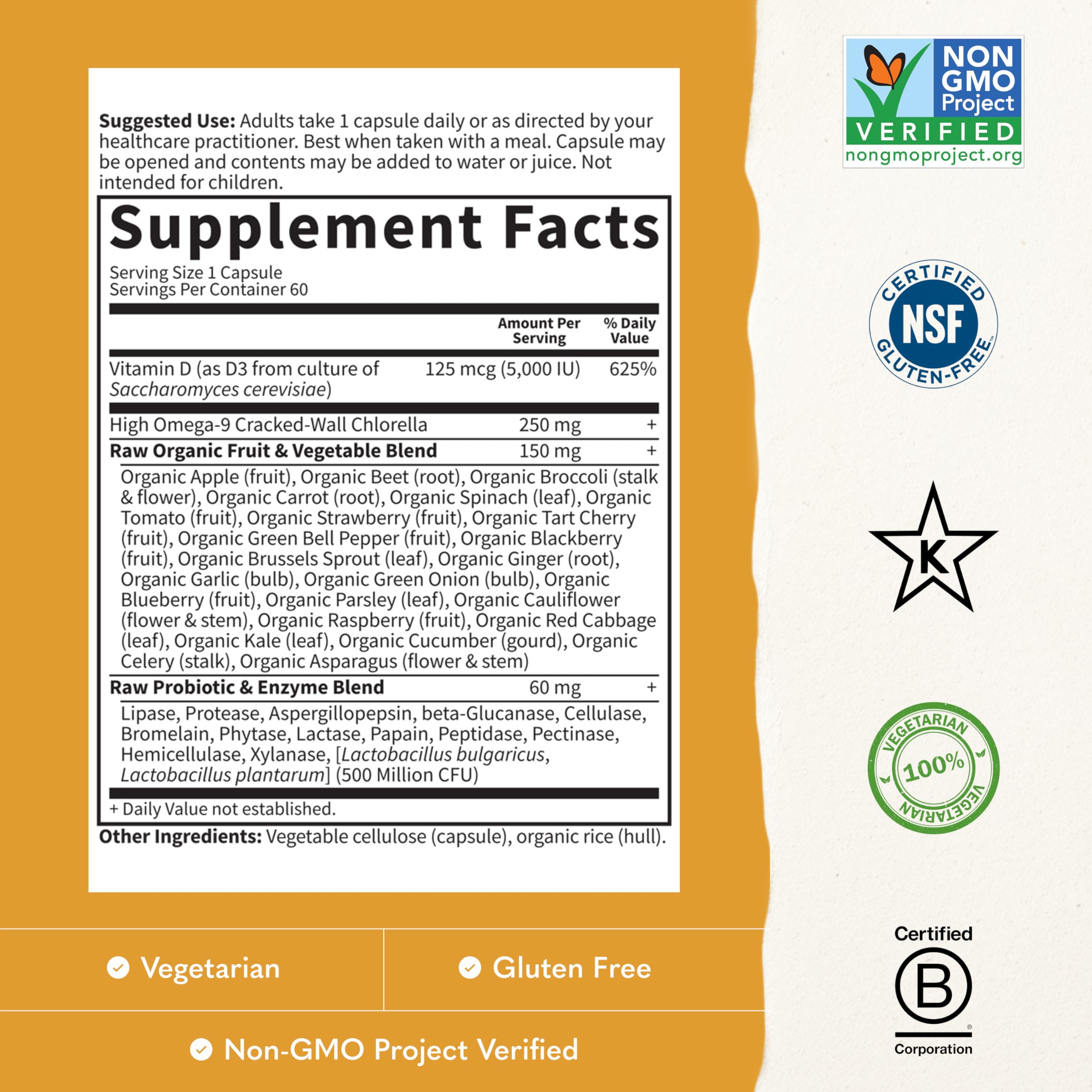 Vitamin D3 Garden of Life 5000 IU Raw Whole Food Supplement

