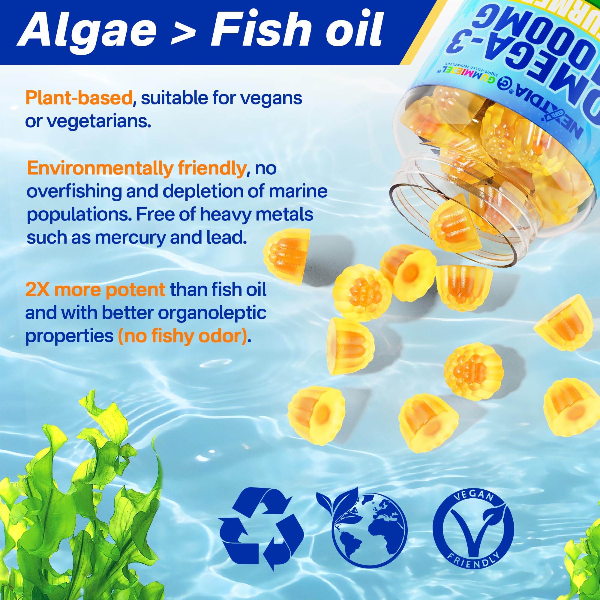 Vegan Omega-3 Gummies with Turmeric - Algae DHA/EPA

