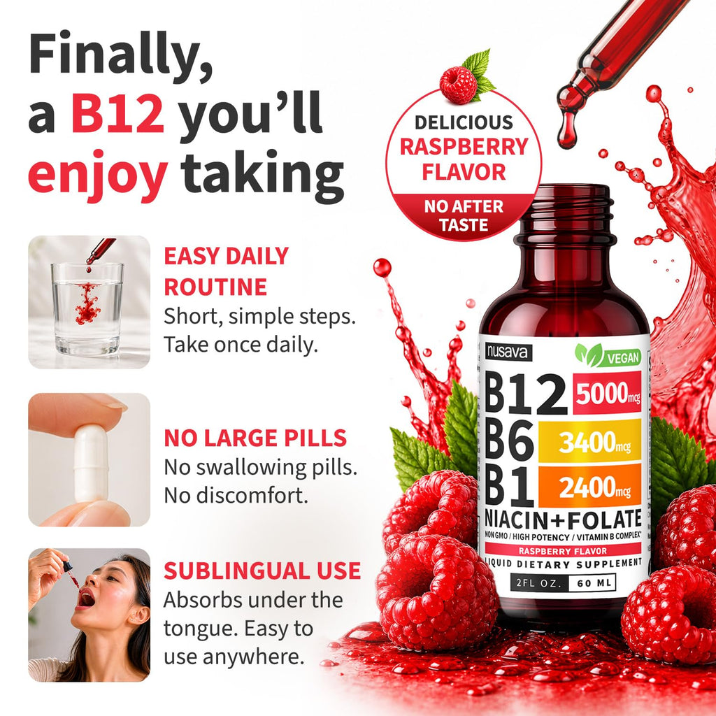 NUSAVA Vitamin B12 Liquid Drops | 5-in-1 Sublingual B Complex

