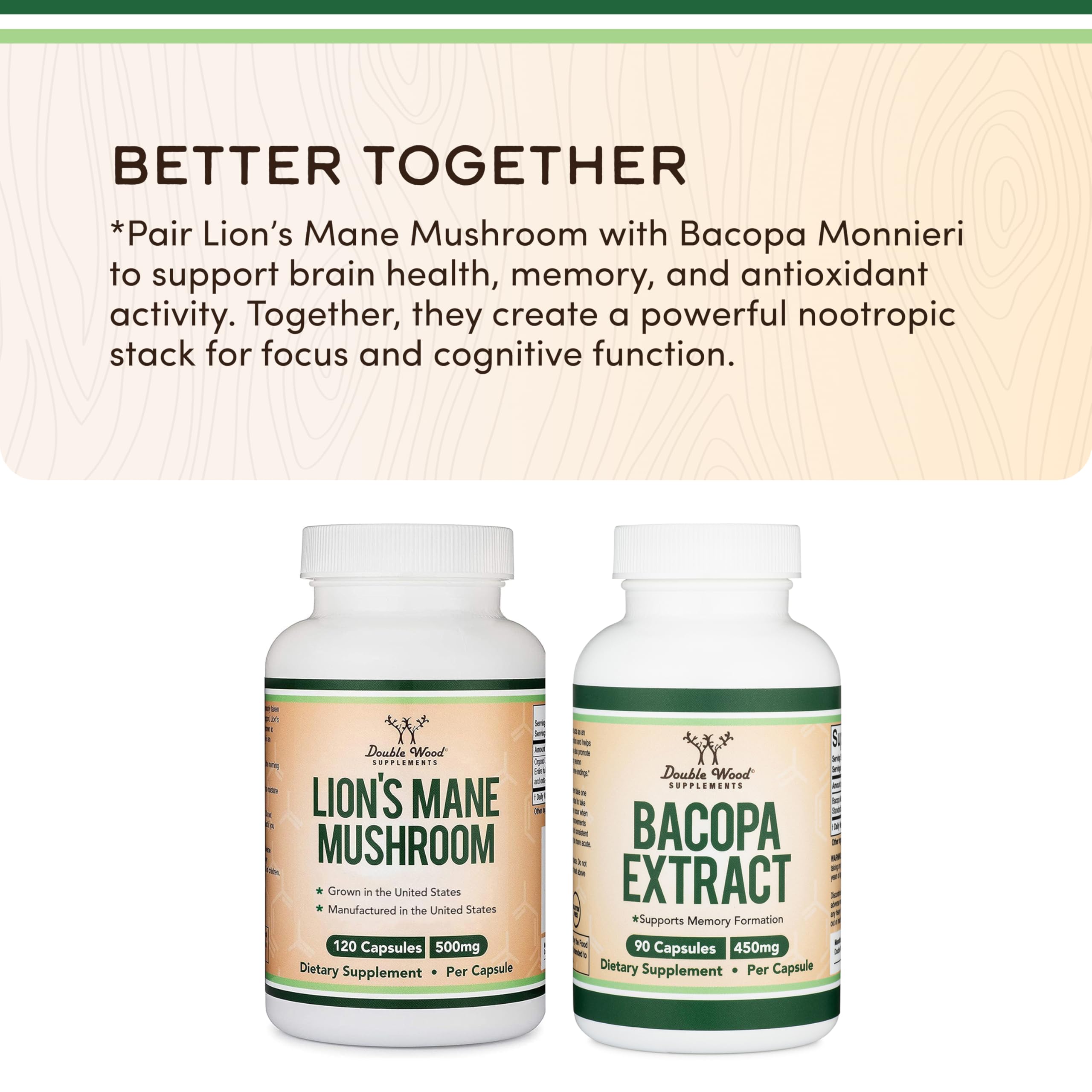 Lion’s Mane Mushroom Capsules by Double Wood | Focus Support

