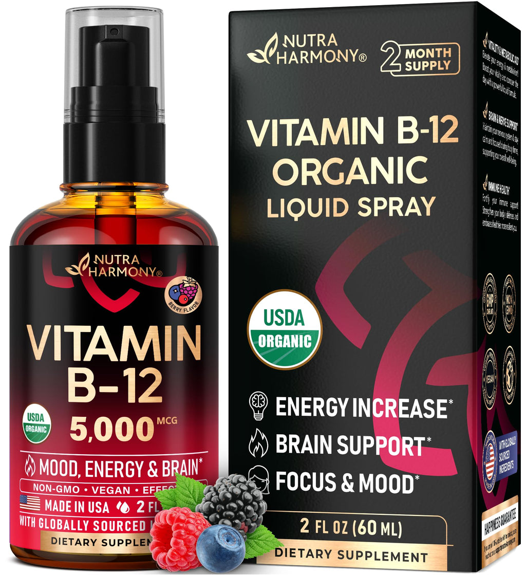 USDA Organic Vitamin B12 Sublingual Methylcobalamin 5000 mcg