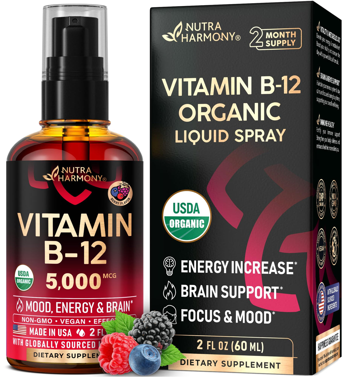 USDA Organic Vitamin B12 Sublingual Methylcobalamin 5000 mcg