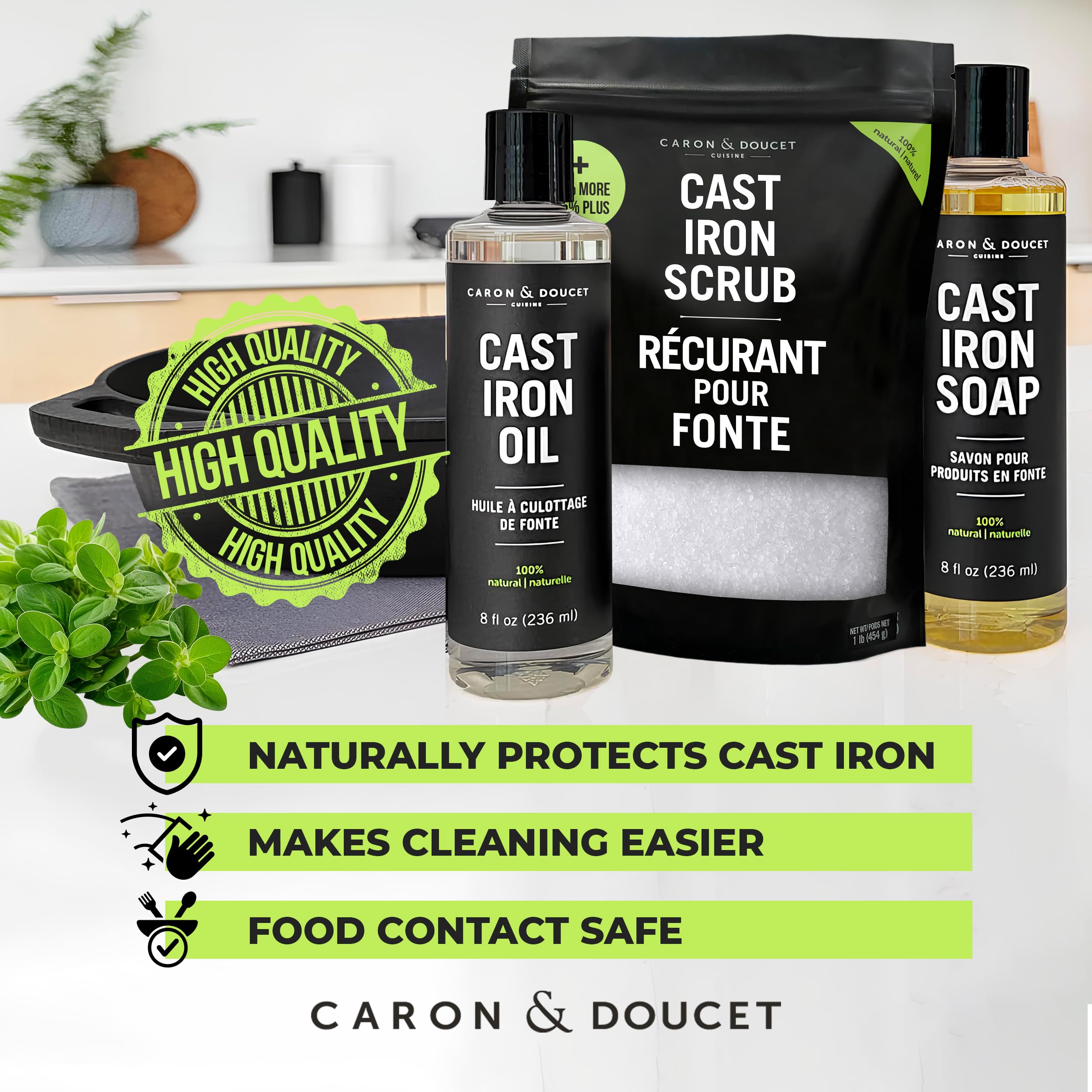 Caron & Doucet Cast Iron Care Set – Seasoning Oil & Soap

