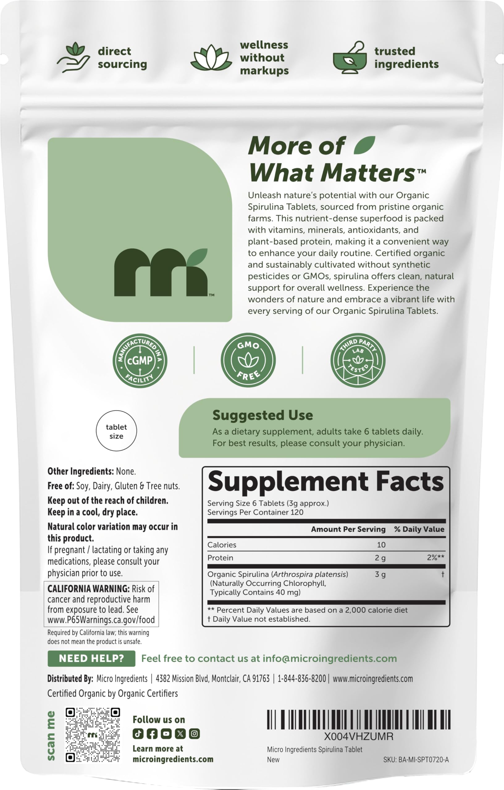 Micro Ingredients Spirulina Supplement - Vegan

