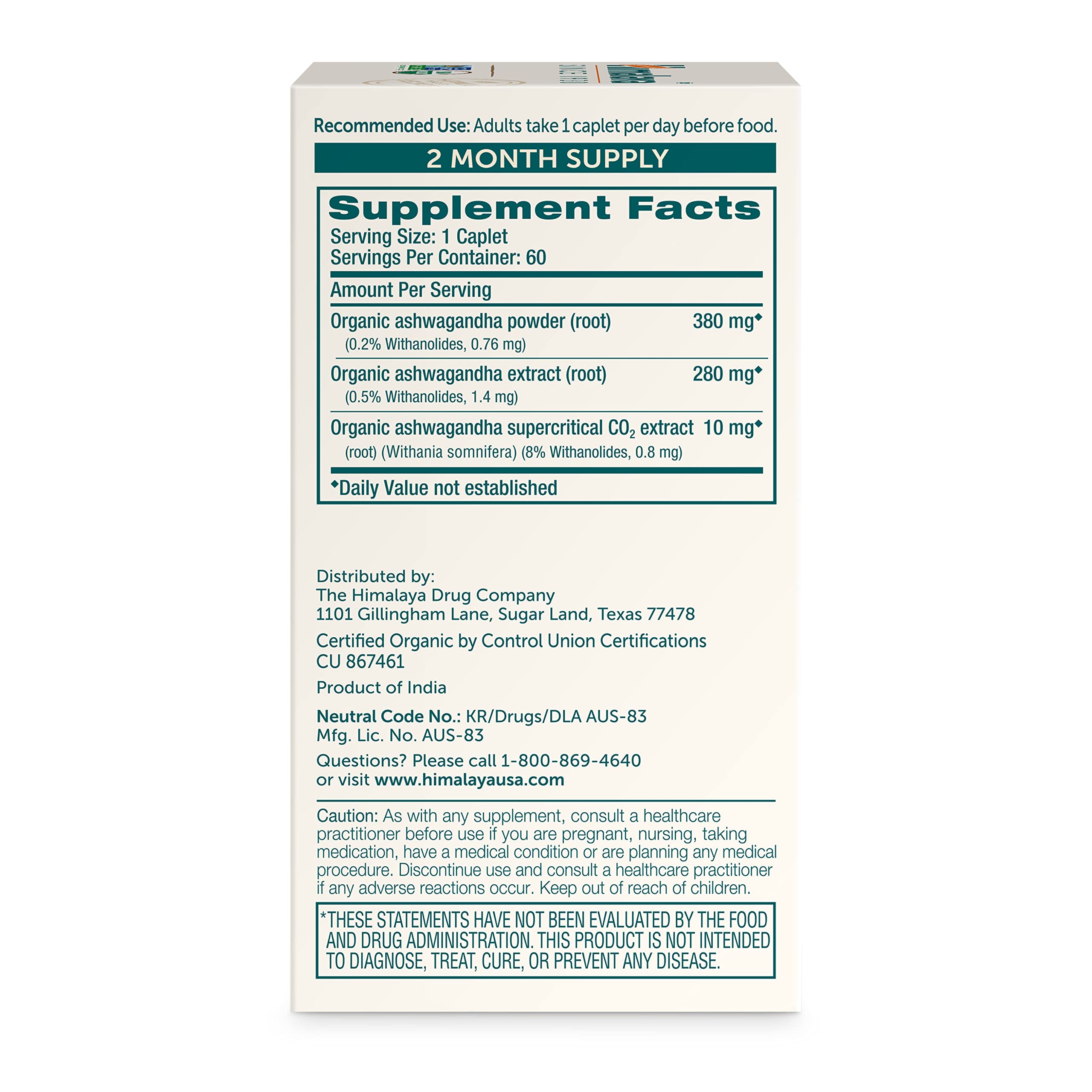 Himalaya Organic Ashwagandha Root - Ayurvedic Supplement

