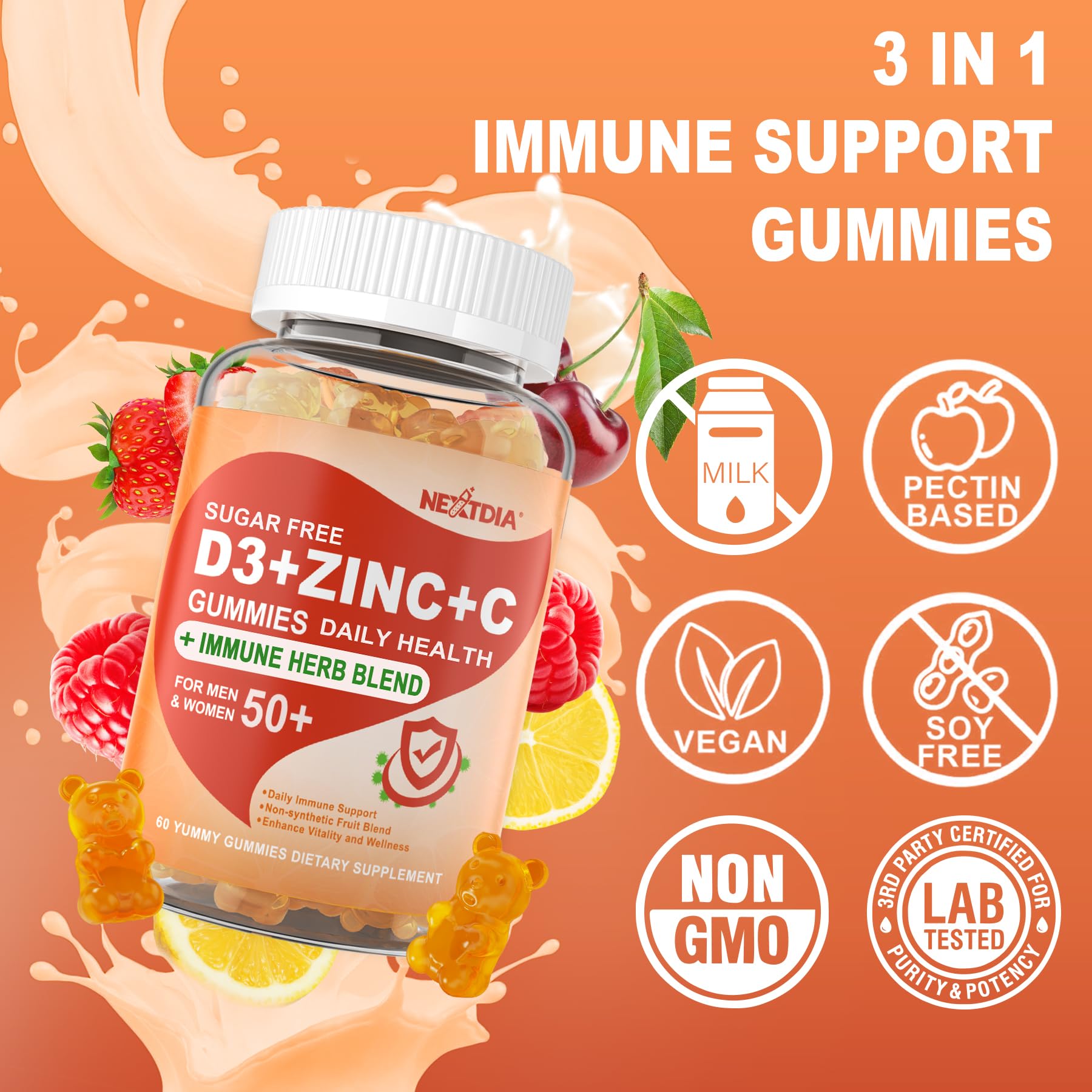 Vitamin C D3 Zinc Gummies for Immune Support | Nextdia

