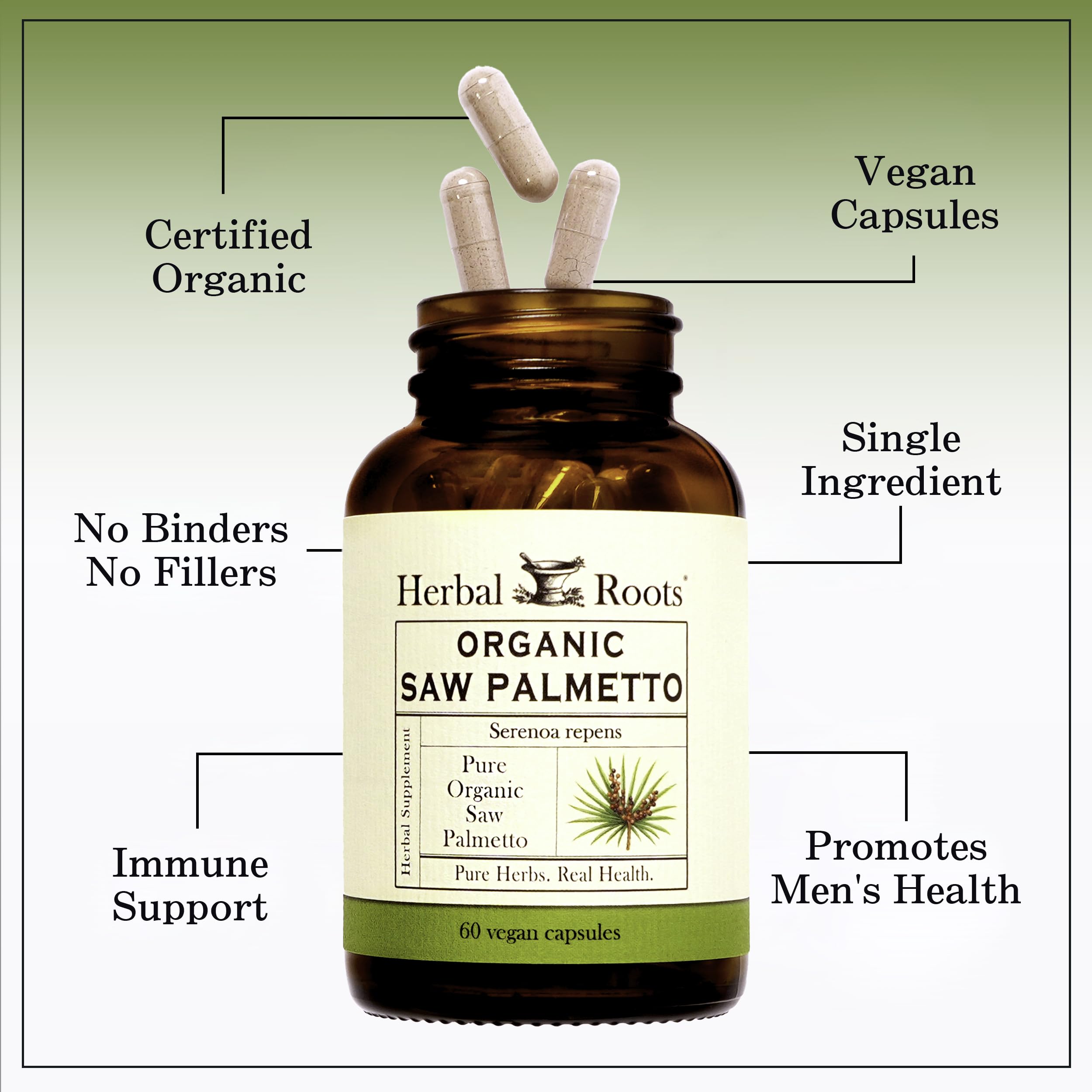 Herbal Roots Organic Saw Palmetto Capsules - Vegan

