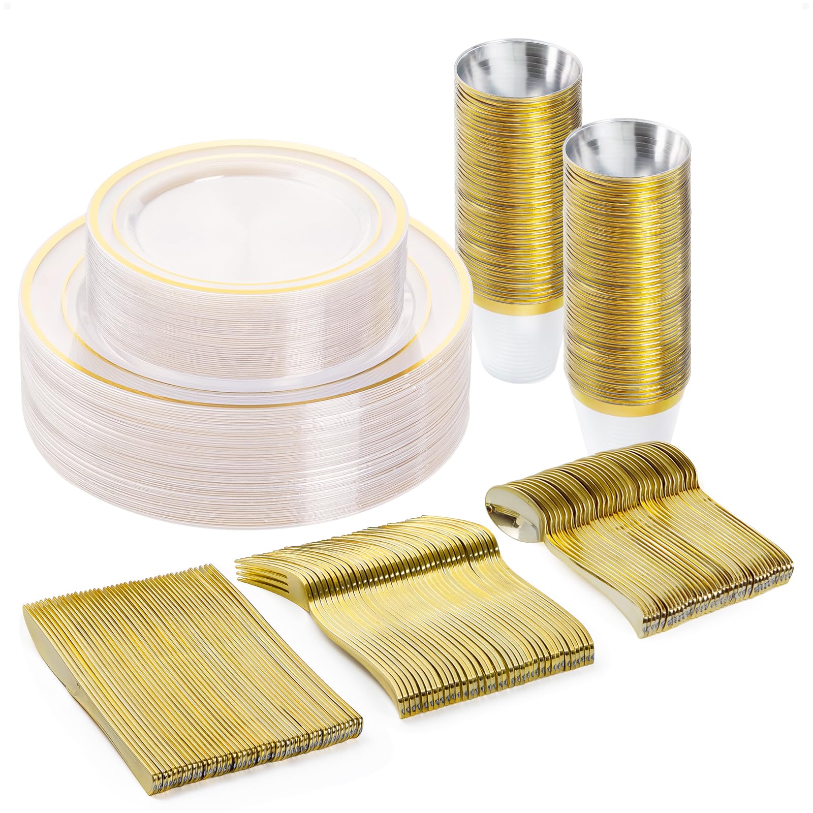 BESTVIP Disposable Dinnerware Set - Plastic Plates & Cutlery