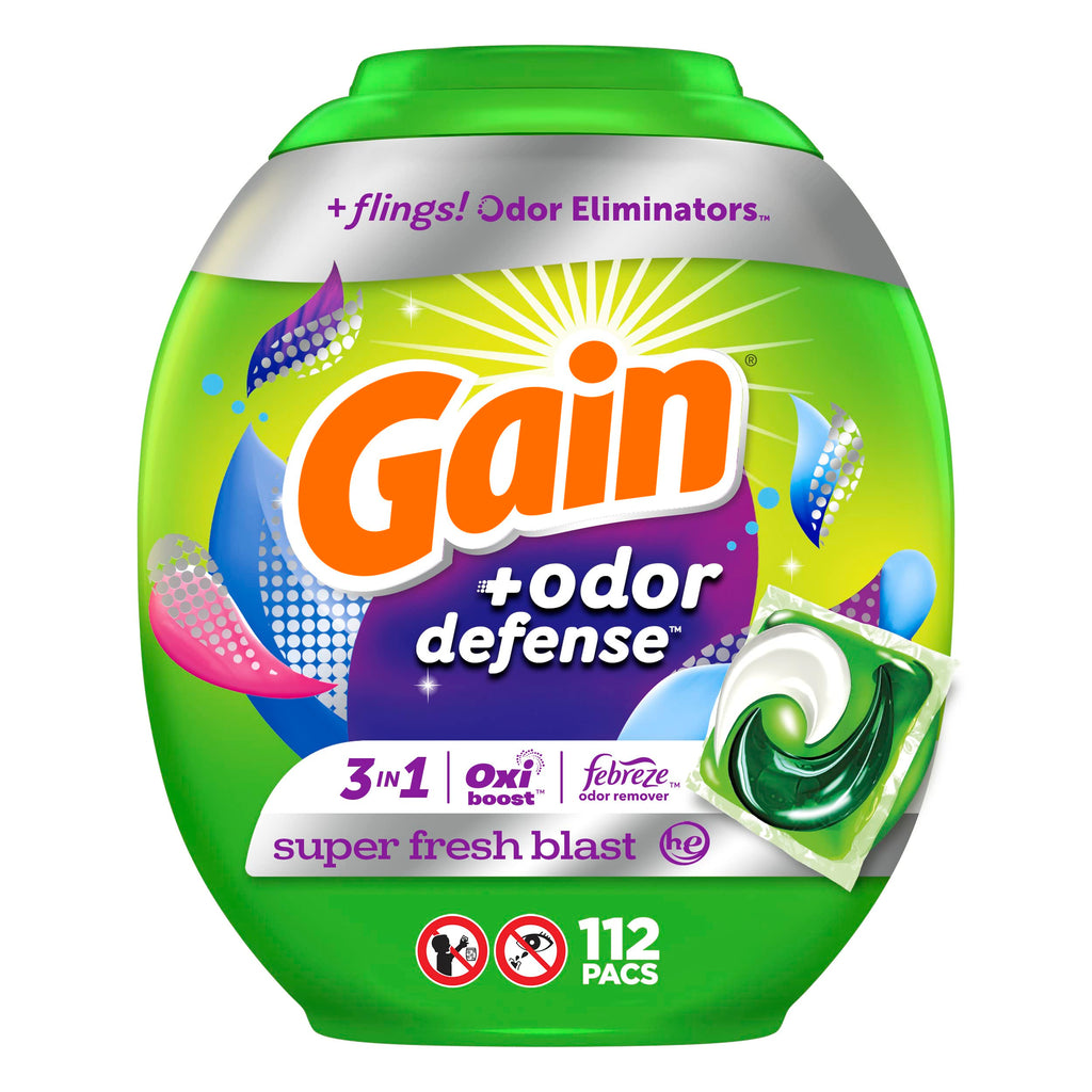Gain Flings Odor Defense Pacs with Febreze Oxi HE 3in1

