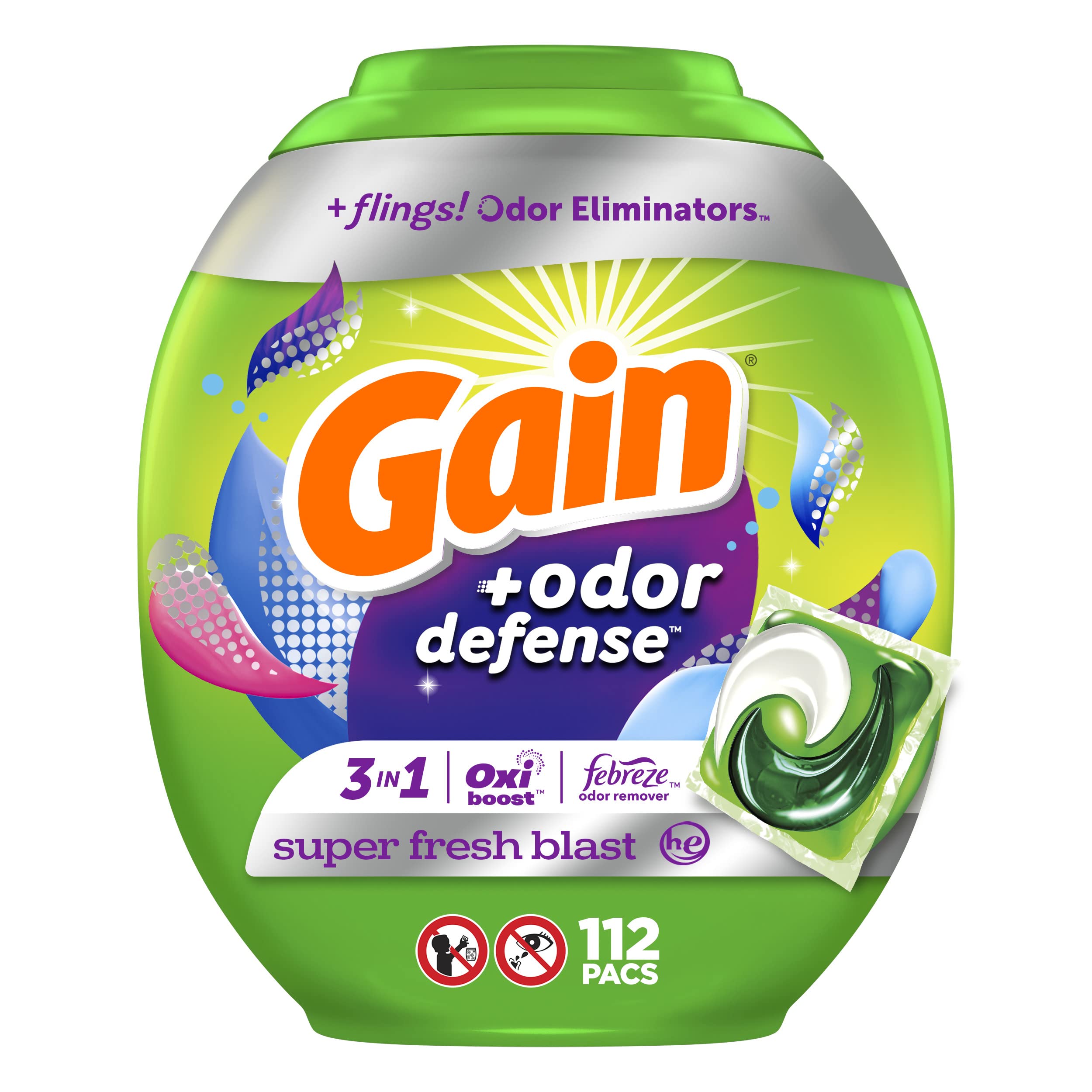 Gain Flings Odor Defense Pacs with Febreze Oxi HE 3in1

