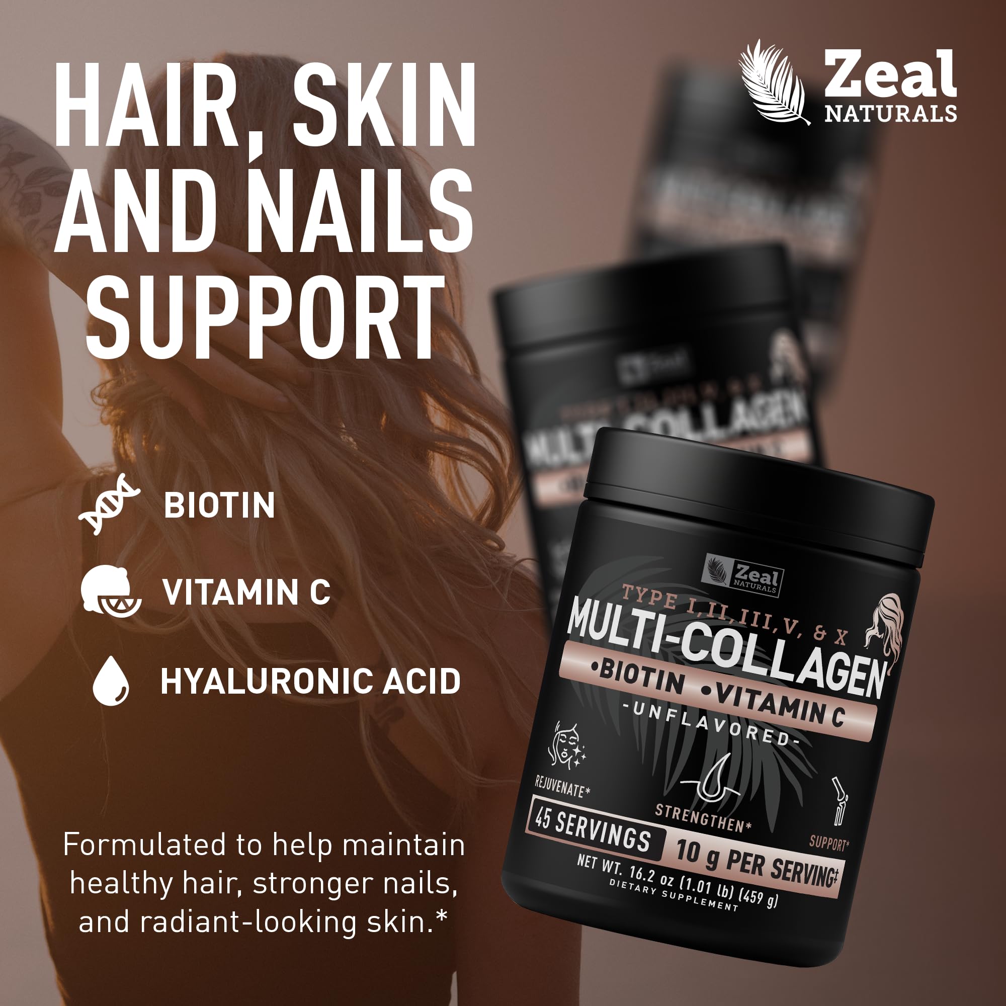 Multi Collagen Protein Powder by Zeal Naturals Biotin

