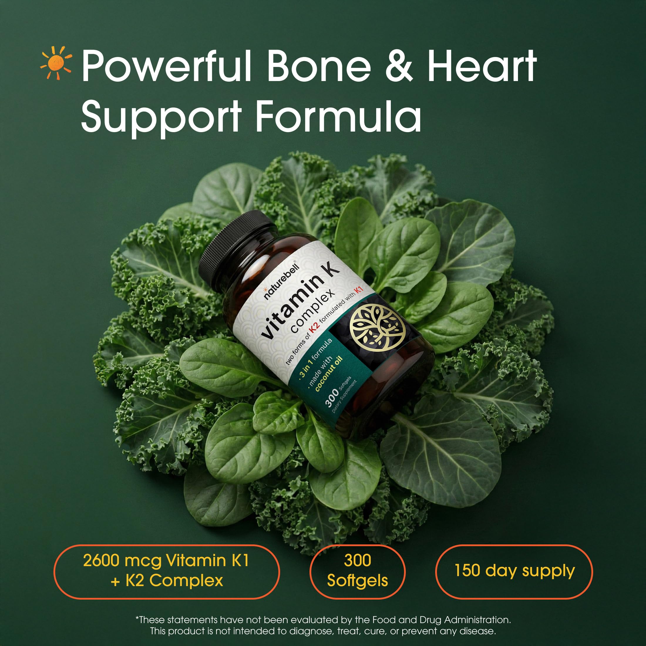NatureBell Vitamin K Complex - Bone & Heart Health Support

