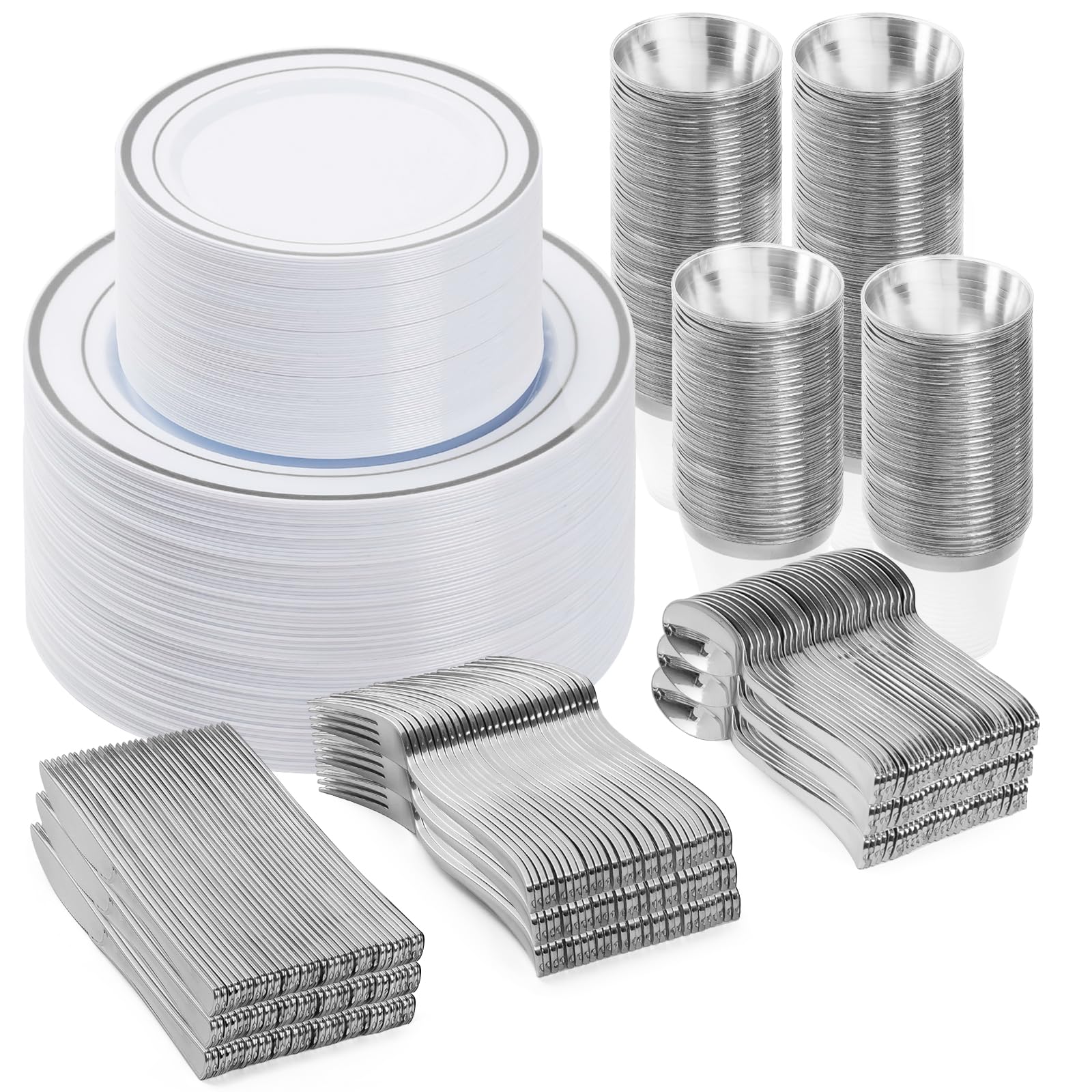 BESTVIP Disposable Dinnerware Set - Plastic Plates & Cutlery