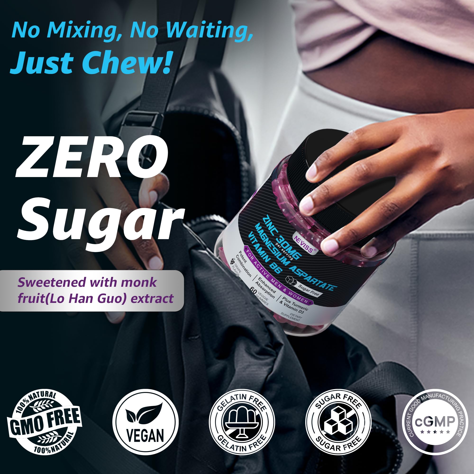 Neviss Zinc Magnesium Aspartate Gummies with Turmeric

