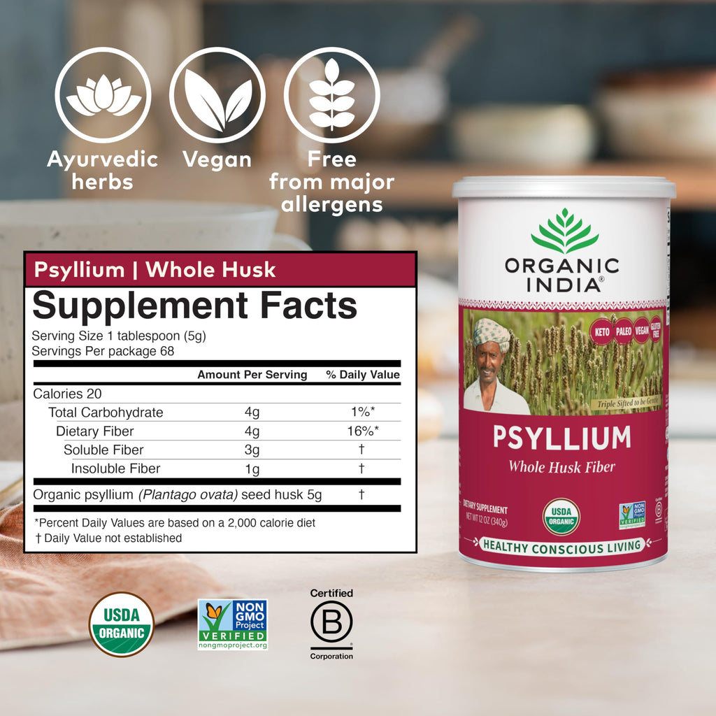 Organic India Psyllium Fiber Supplement for Digestion

