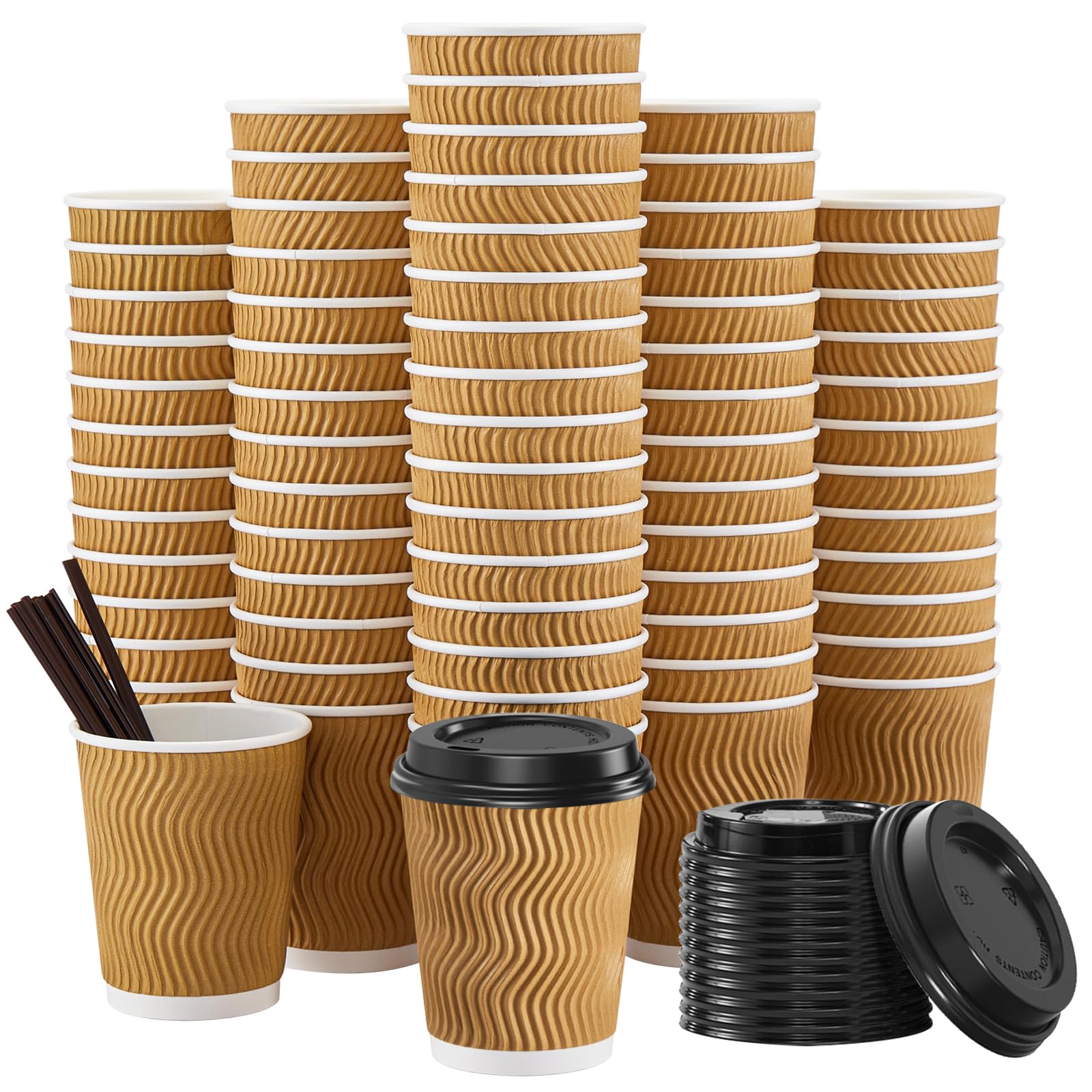 SIUQ Insulated Disposable Coffee Cups with Lids & Straws