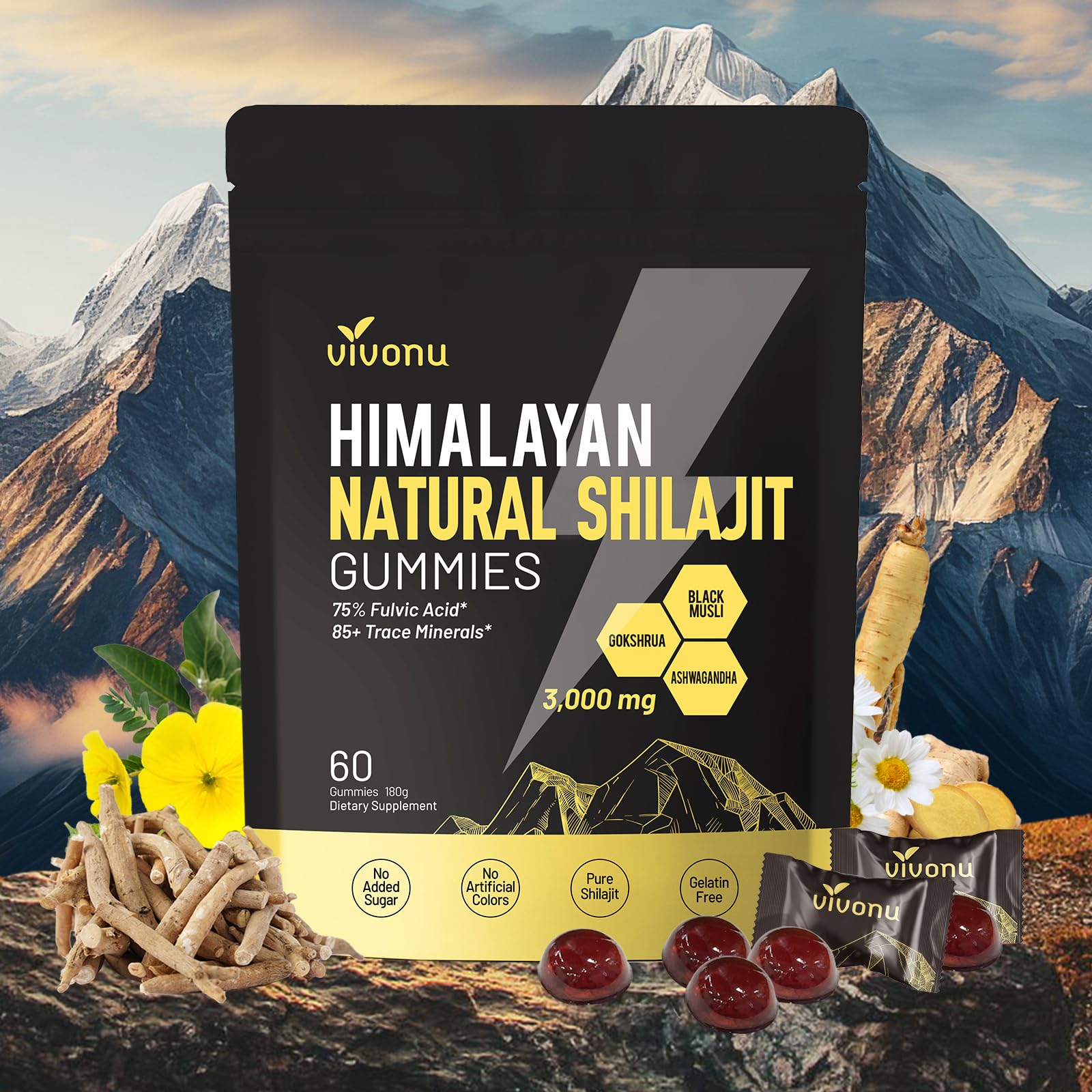 VivoNu Himalayan Shilajit Gummies with Ashwagandha & Gokshura


