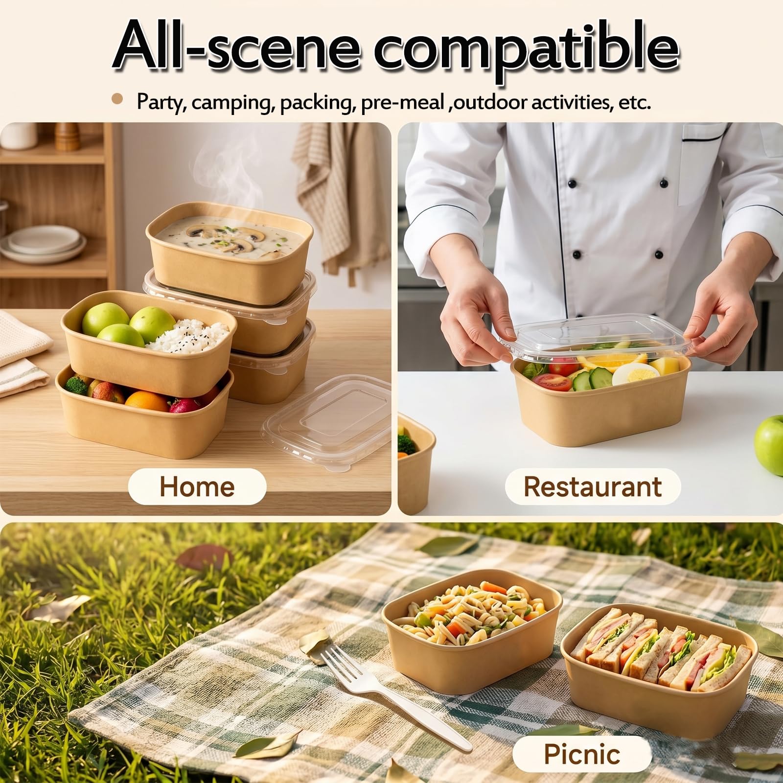 Disposable Meal Prep Containers with Lids and Forks

