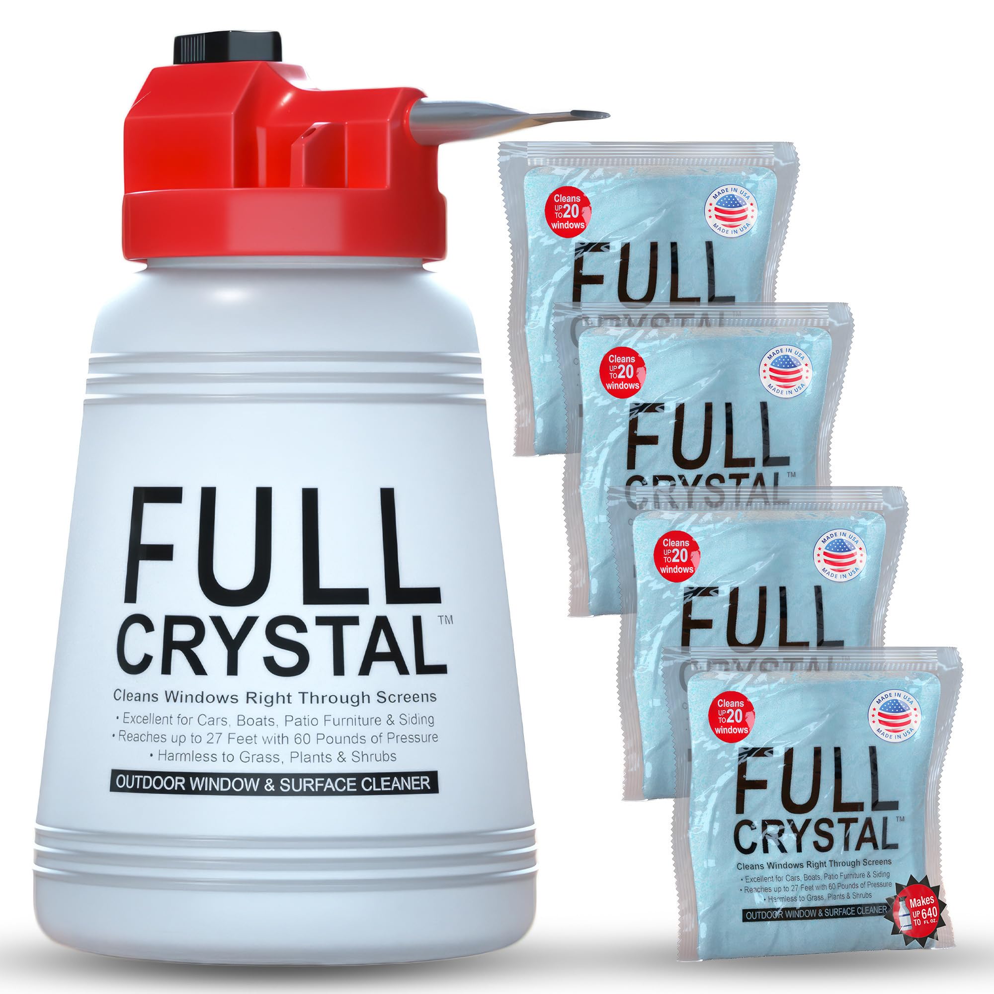 Full Crystal Window Cleaning Kit Glass Cleaner Concentrate with Long Reach

