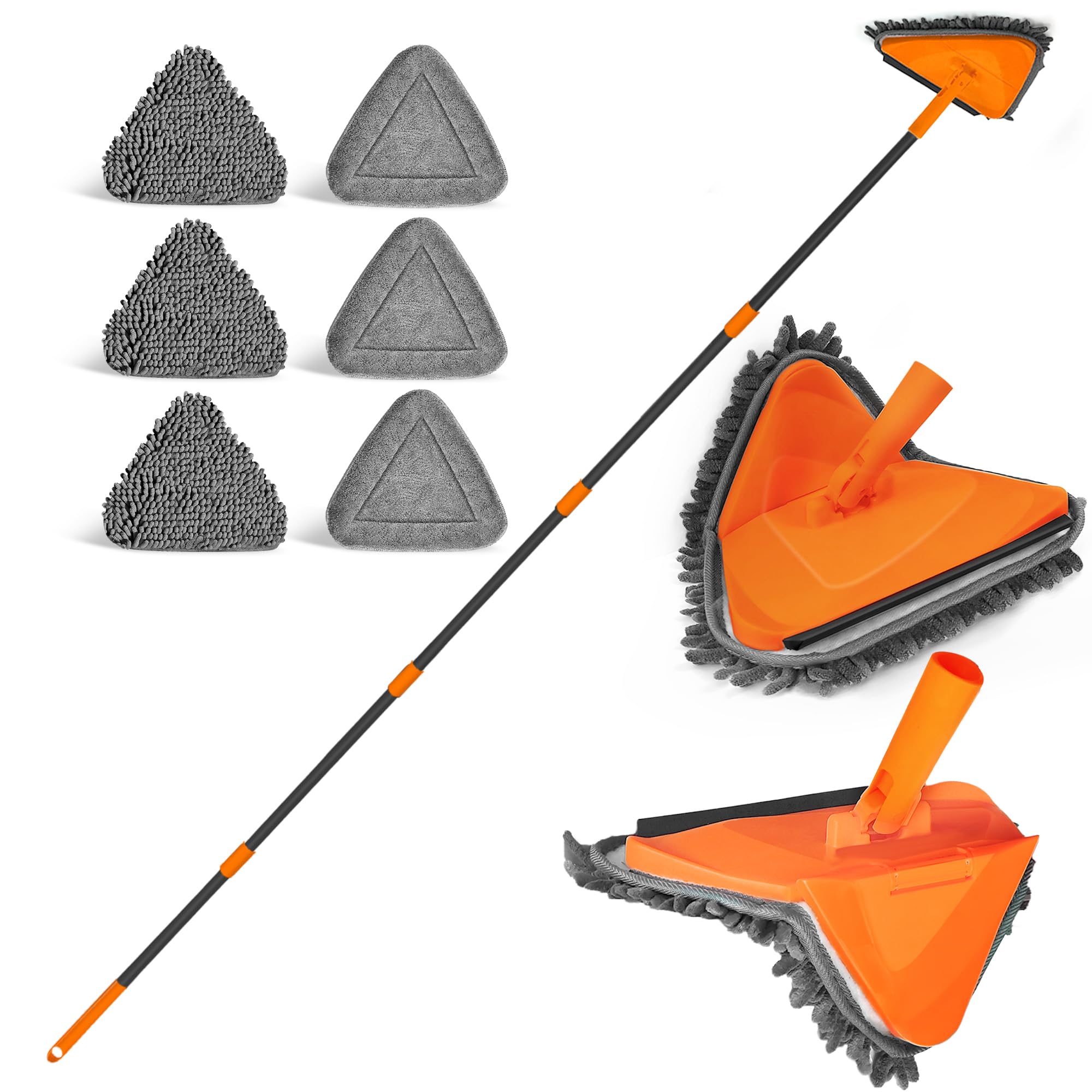 JEHONN Wall Cleaner Mop with Long Handle, 82-Inch Reach, 3-in-1 Duster with Pads