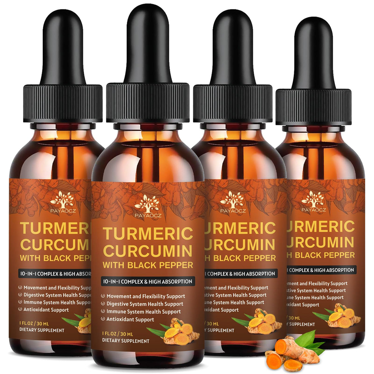 Organic Turmeric Curcumin Liquid Drops with Ginger & Black Pepper for Mobility