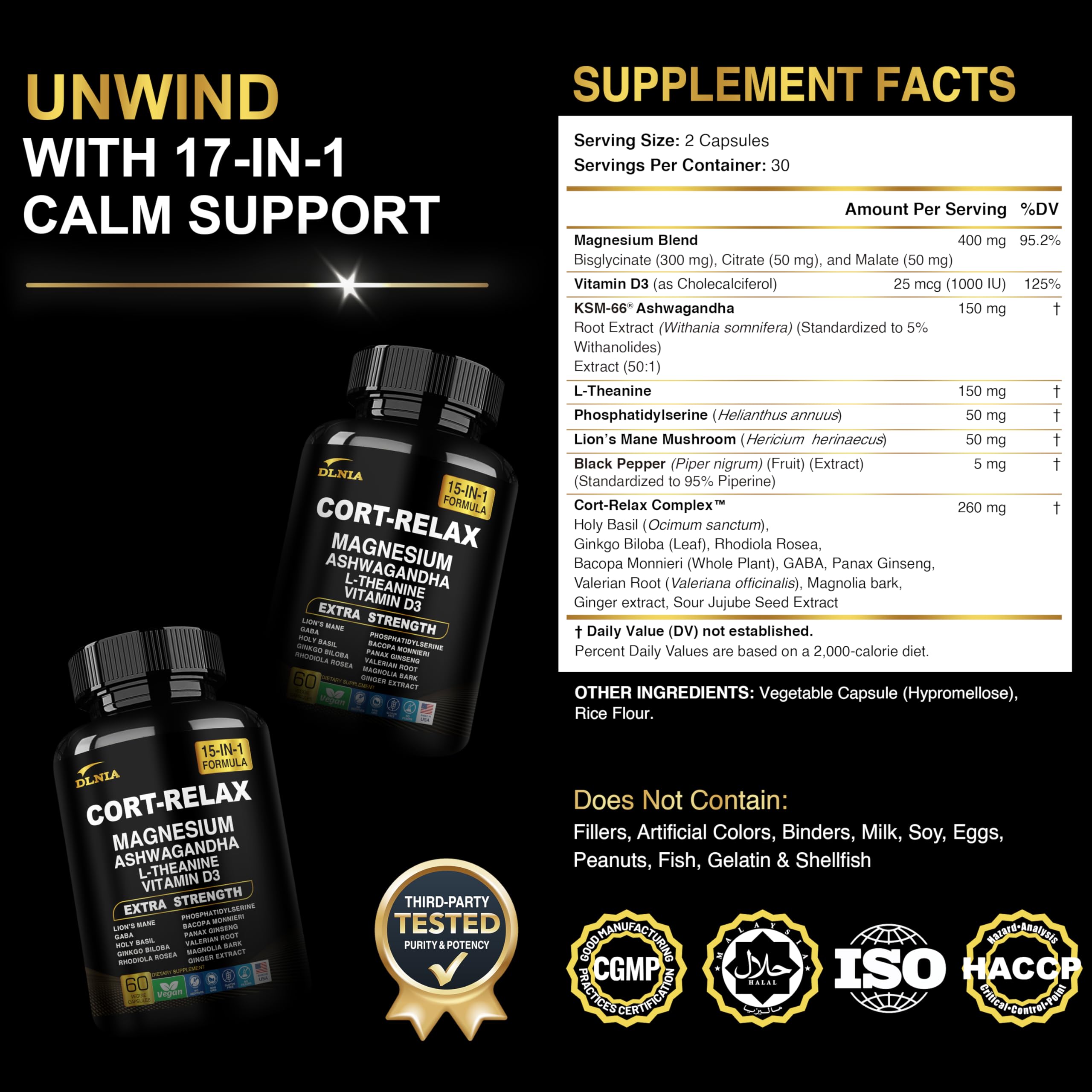 DLNIA Cortisol Support Supplement | Plant-Based Wellness

