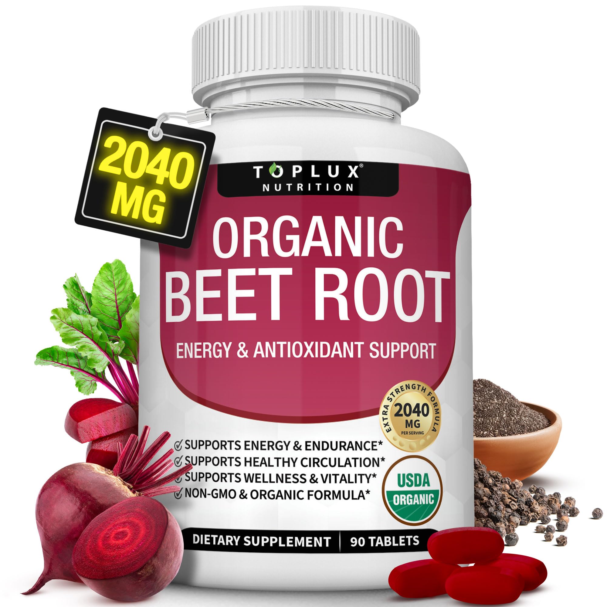 Toplux Organic Beet Root Tablets for Nitric Oxide Support

