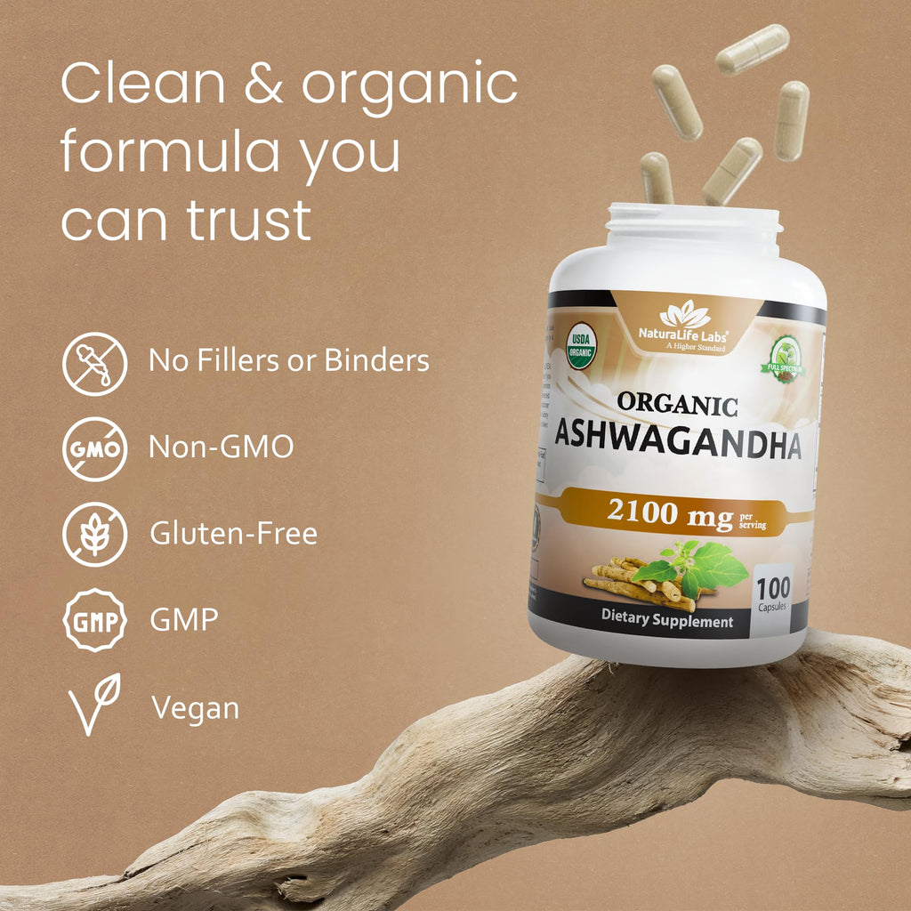 NaturaLife Labs Organic Ashwagandha 2100 mg – Full Spectrum

