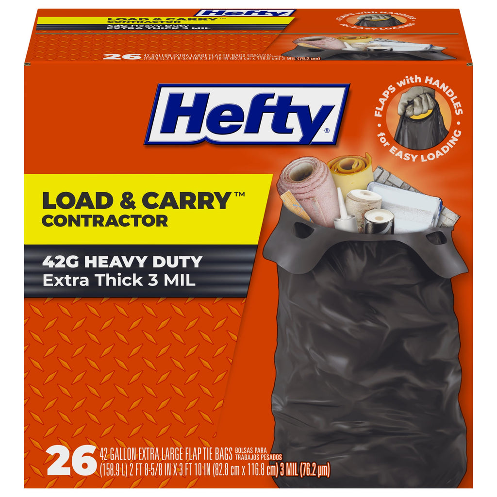 Hefty Load & Carry Heavy Duty Contractor Trash Bags - Large Black, Unscented