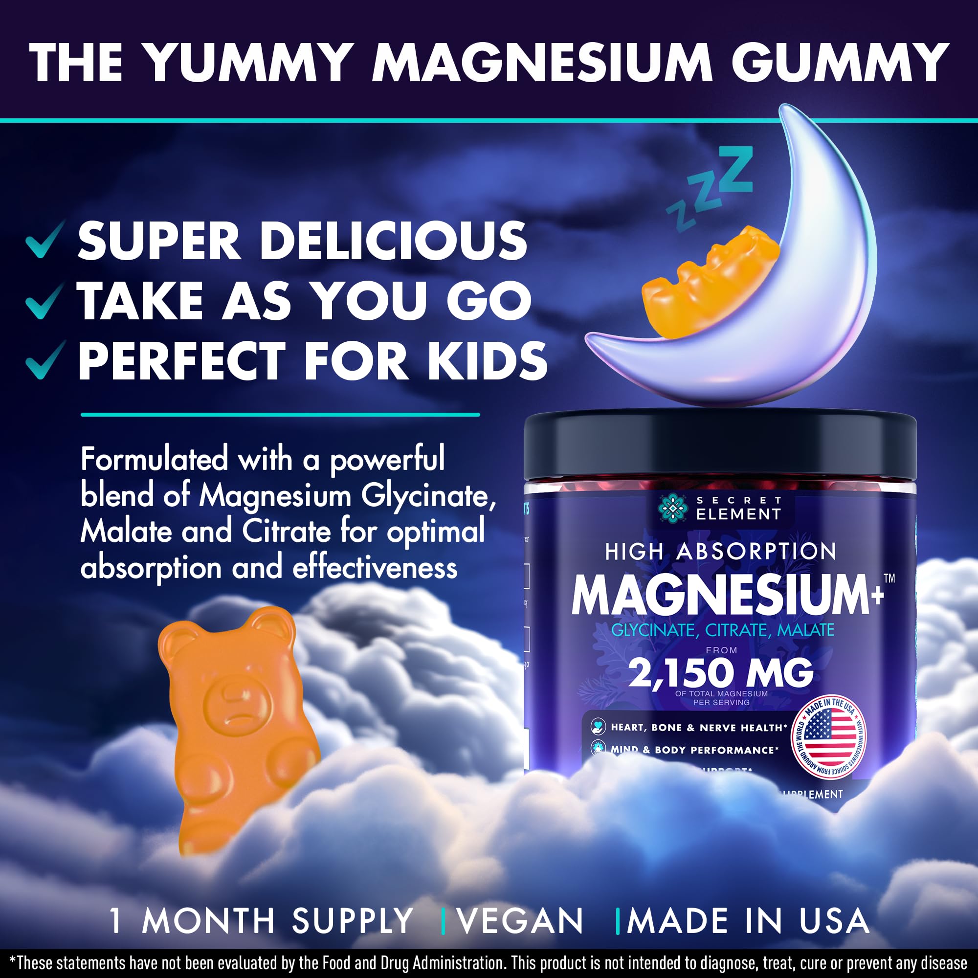 Secret Element Magnesium Glycinate Gummies - High Absorption

