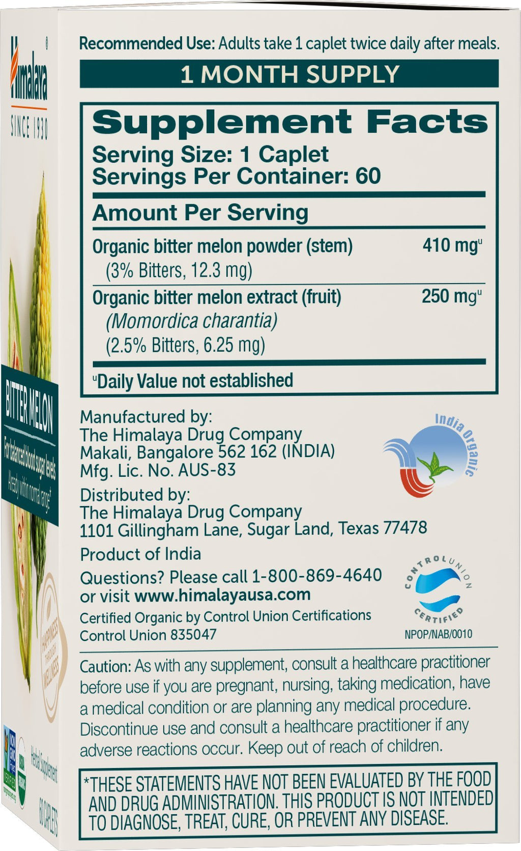 Himalaya Bitter Melon Capsules - Organic, Vegan & Non-GMO

