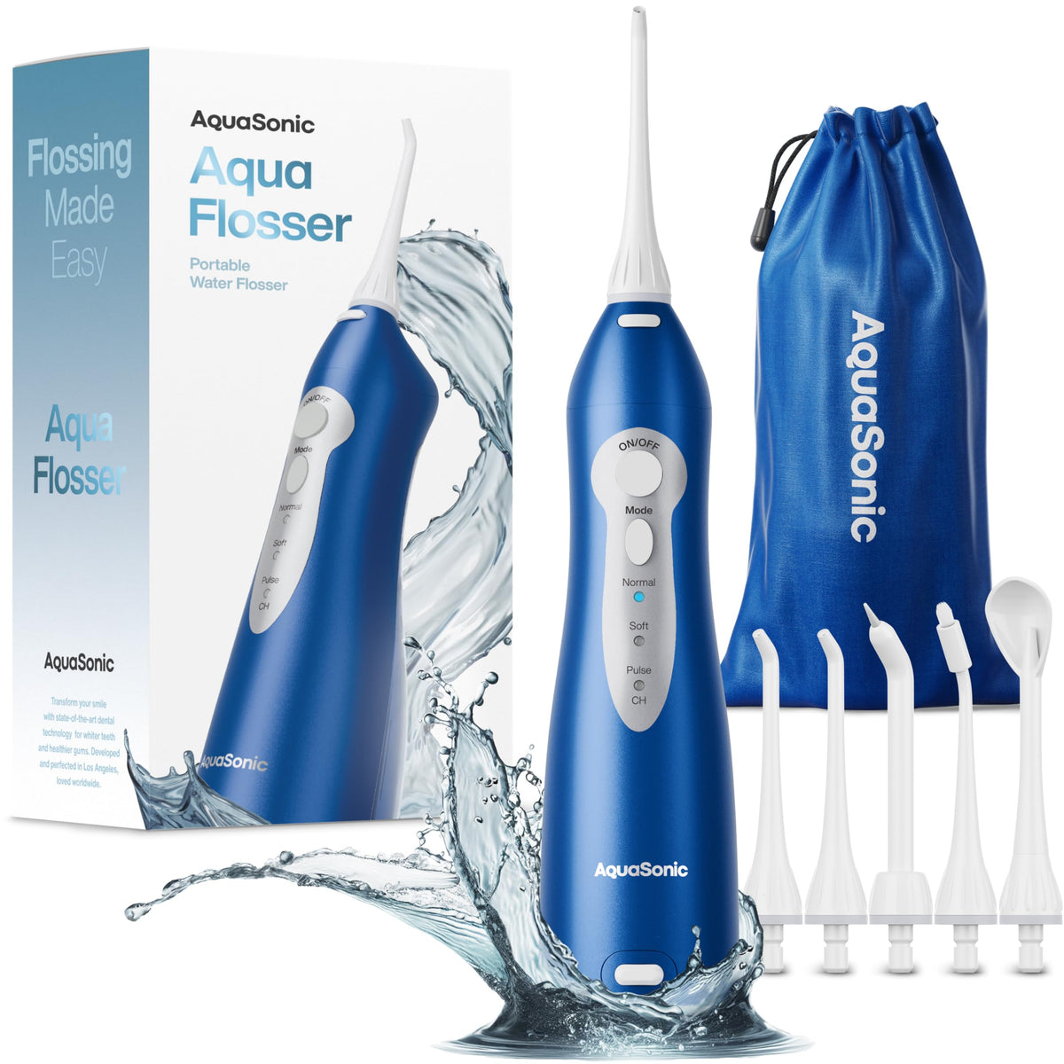 AquaSonic Aqua Flosser – Cordless Water Flosser for Teeth, 5 Tips, Travel