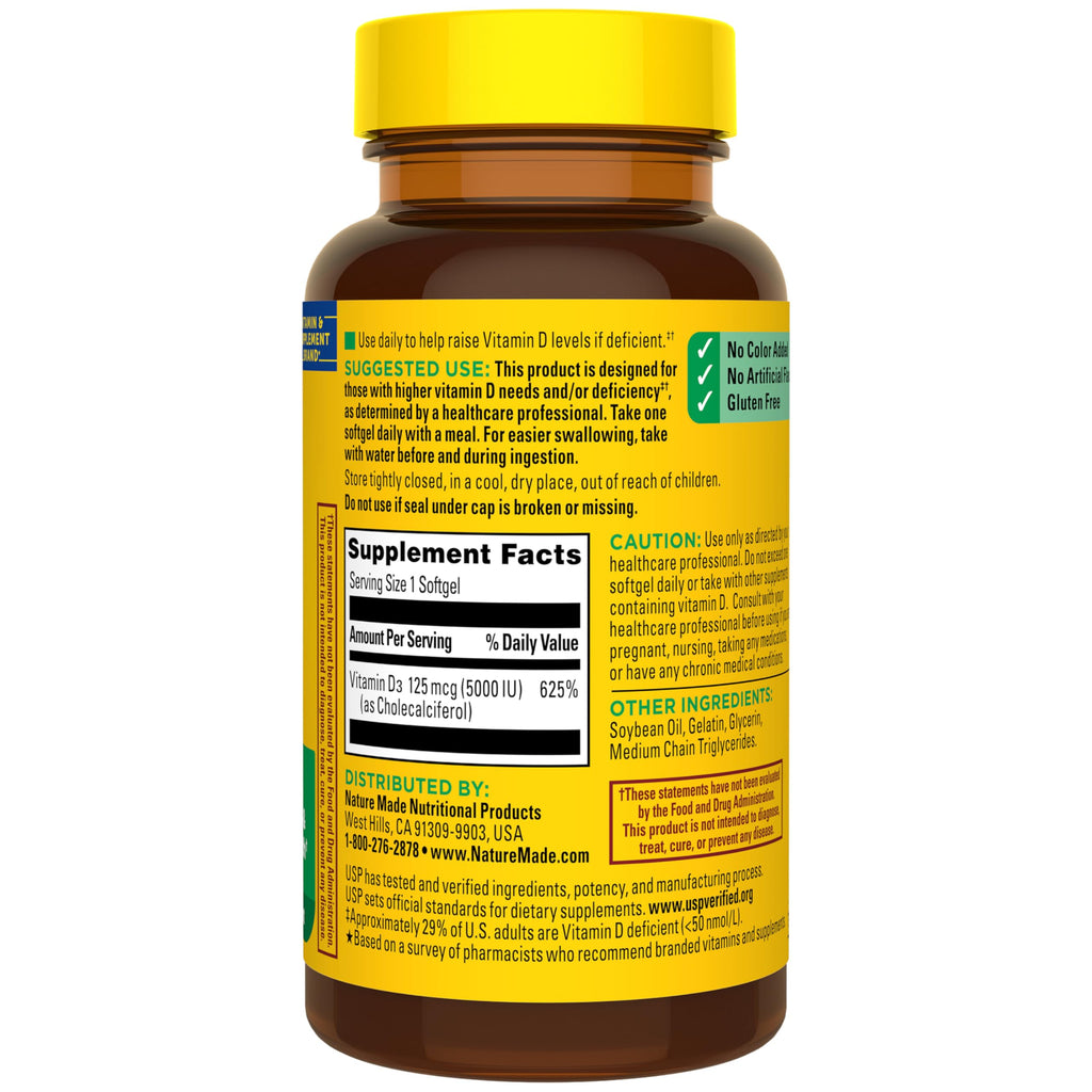 Nature Made Vitamin D3 5000 IU Softgels | Extra Strength

