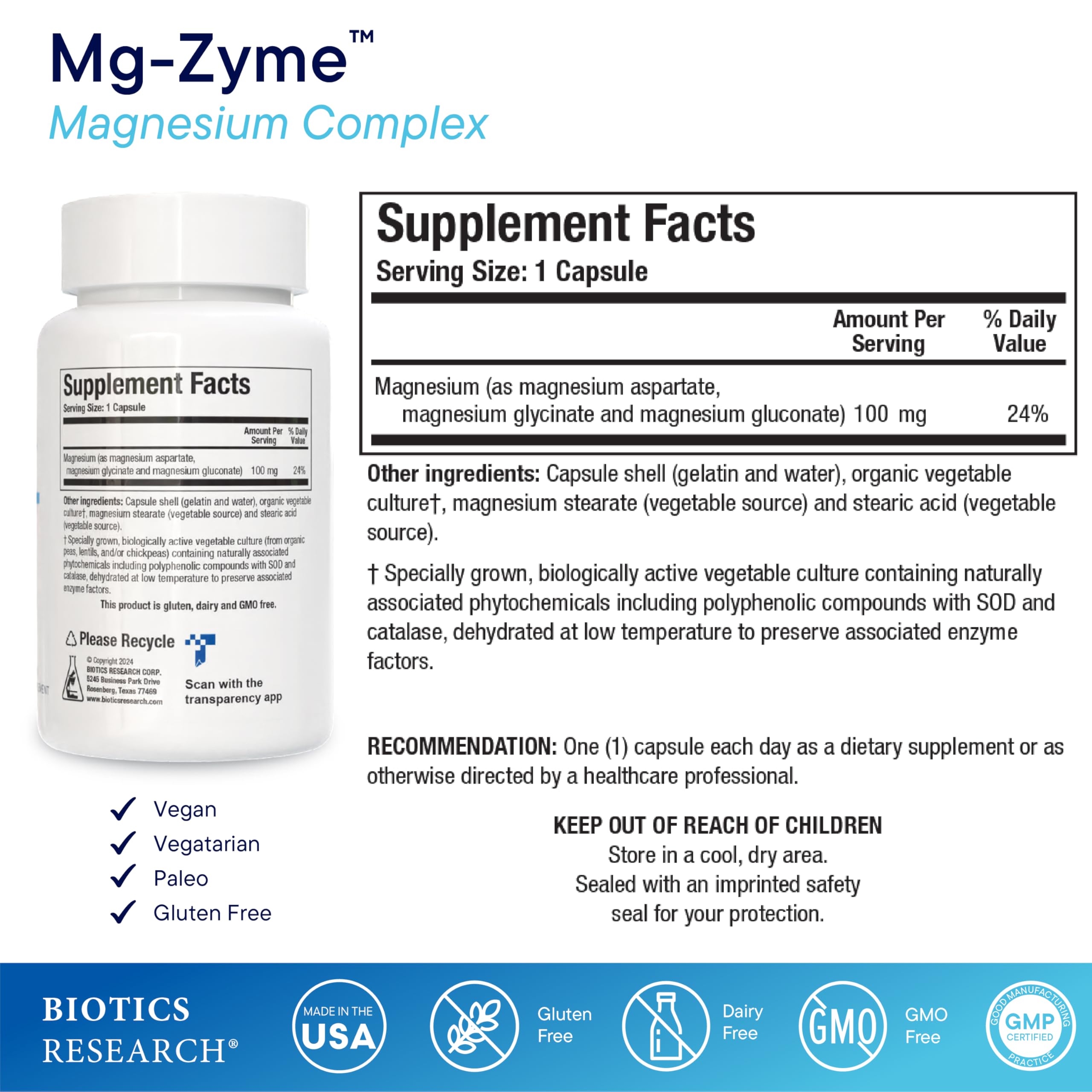 Biotics Research Mg-Zyme Chelated Magnesium Complex

