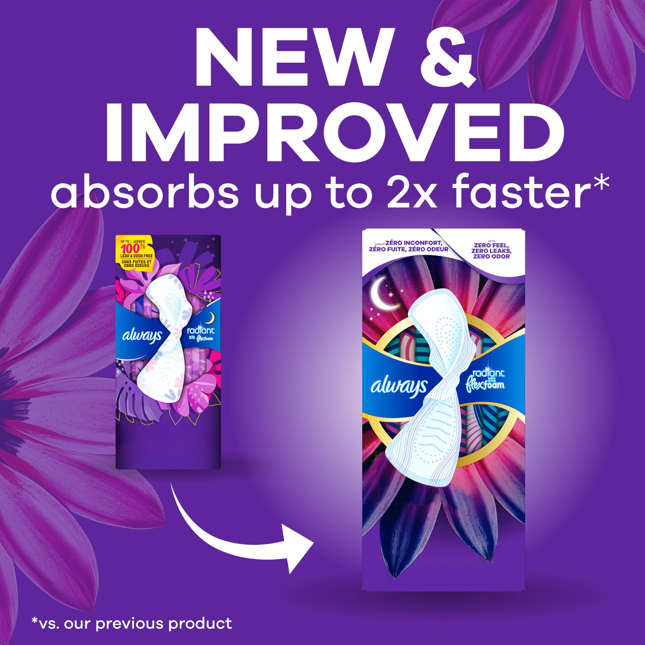 Always Radiant FlexFoam Pads with Wings Leak Protection

