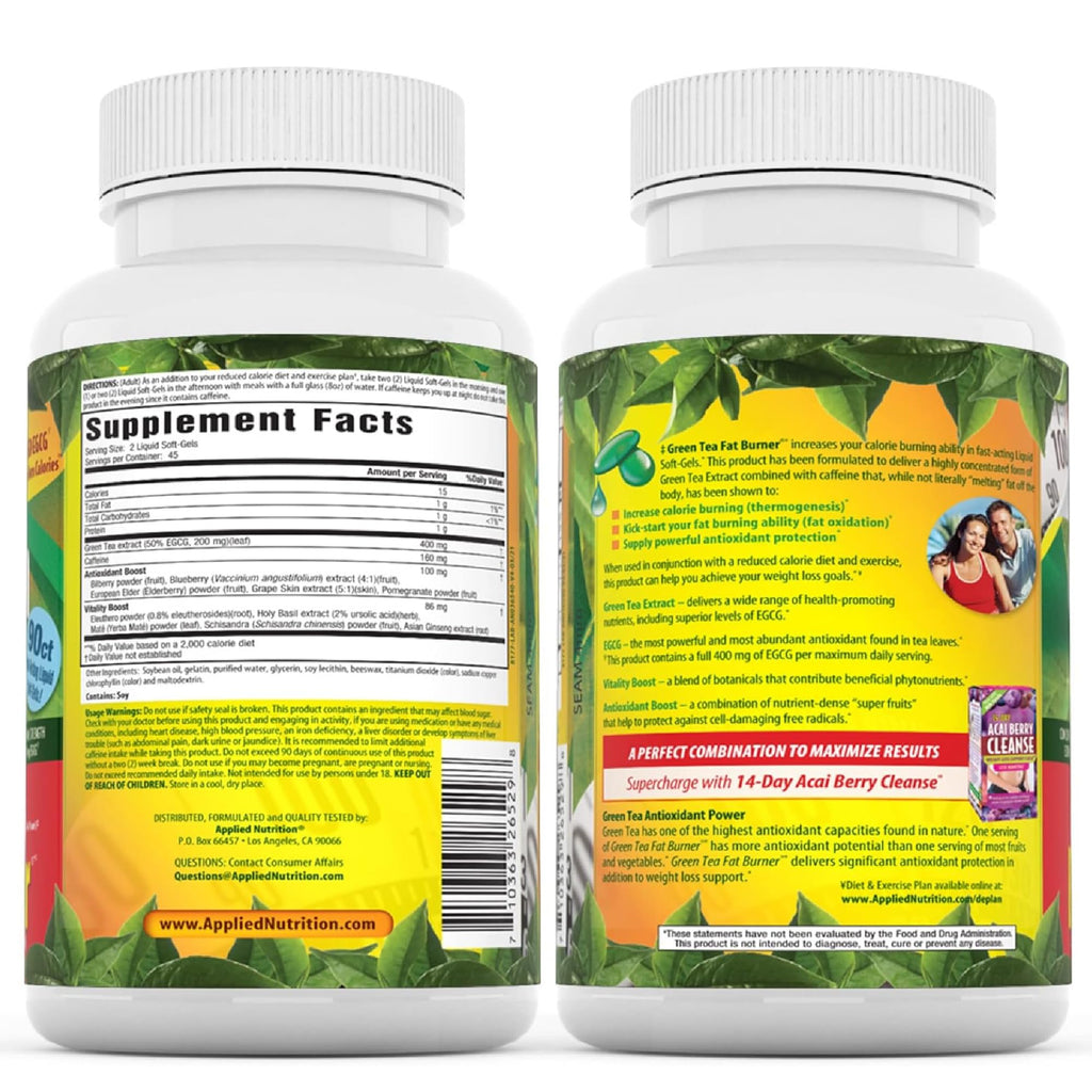 Applied Nutrition Green Tea Fat Burner Soft-Gels Metabolism

