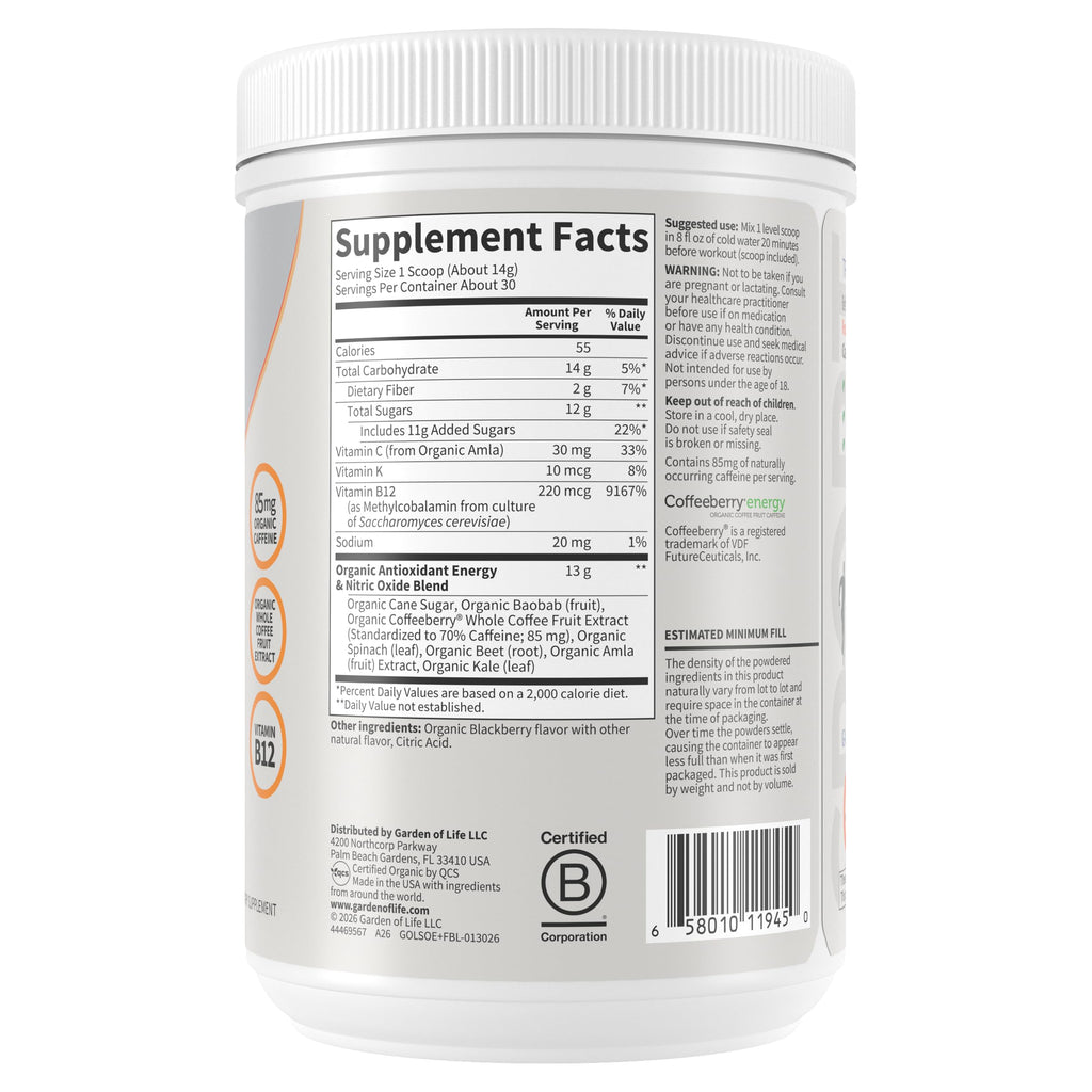 Garden of Life SPORT Organic Pre Workout Energy + Focus

